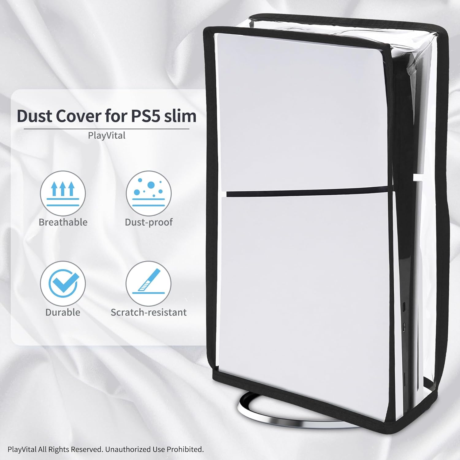 Playvital Vertical Dust Cover for Ps5 Slim Disc Edition(The New Smaller Design), Transparent Dust Proof Protector Waterproof Cover Sleeve for Ps5 Slim Console - Gray image number 4