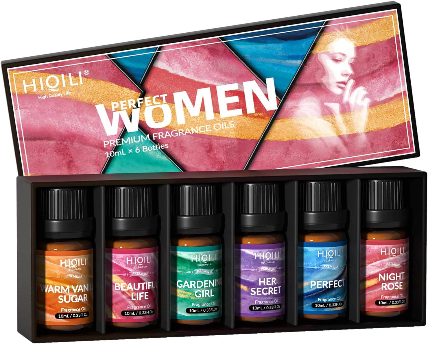 HIQILI Women Fragrance Oil 6X10Ml, Essential Oils for Candle Scents Soap Making & Diffuser, Sweet Flowers Scented Oil Set for Aromatherapy Slime Wax Home Car image number 3