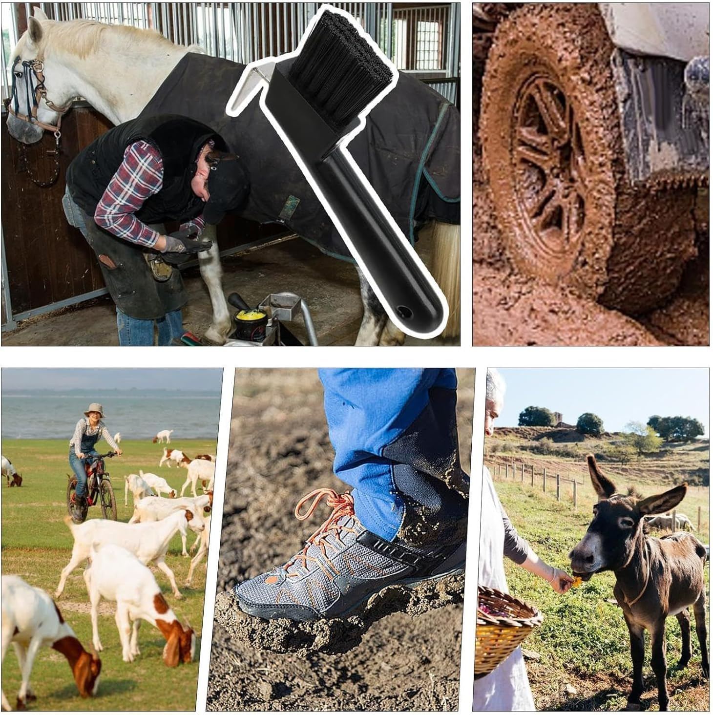 Songholee Horse Hoof Pick with Brush, Hoof Groove Cleaner, Ergonomic Handle Hoof Pick with Brush Horse Grooming Supplies for Daily Cleaning Maintenance Goat Brush for Tires
