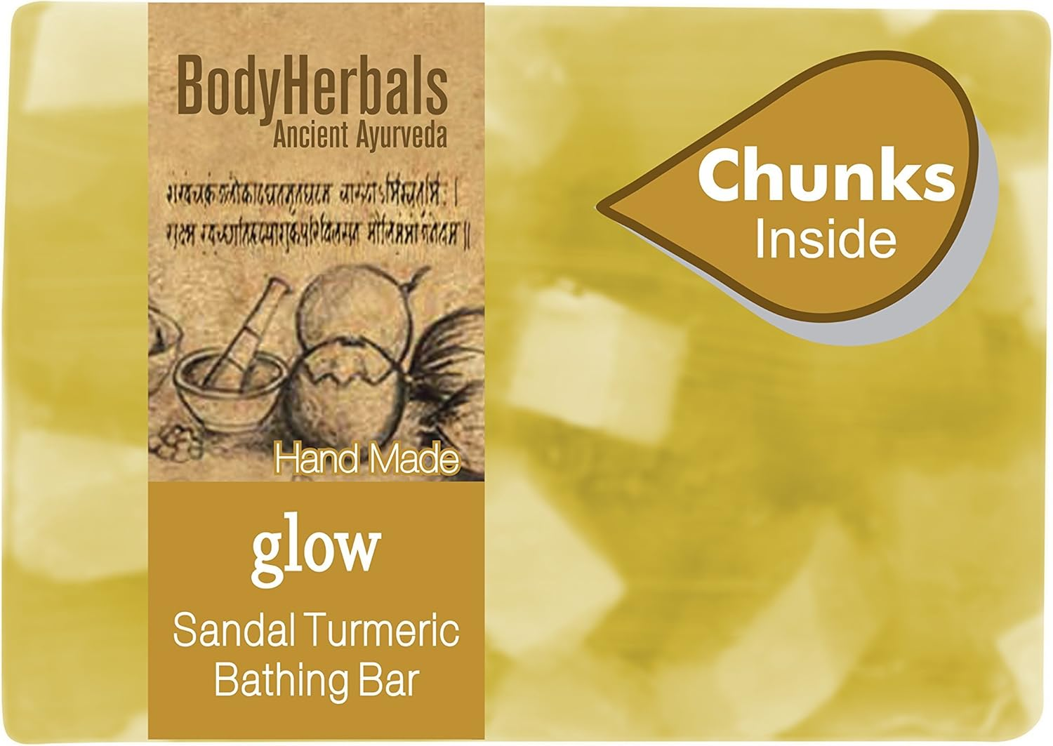 Bodyherbals Glow Soap, Hand Made Sandal Turmeric Bathing Bar with Natural Chunks (100 Grams),Beauty,Bath &Shower, Soaps. image number 2