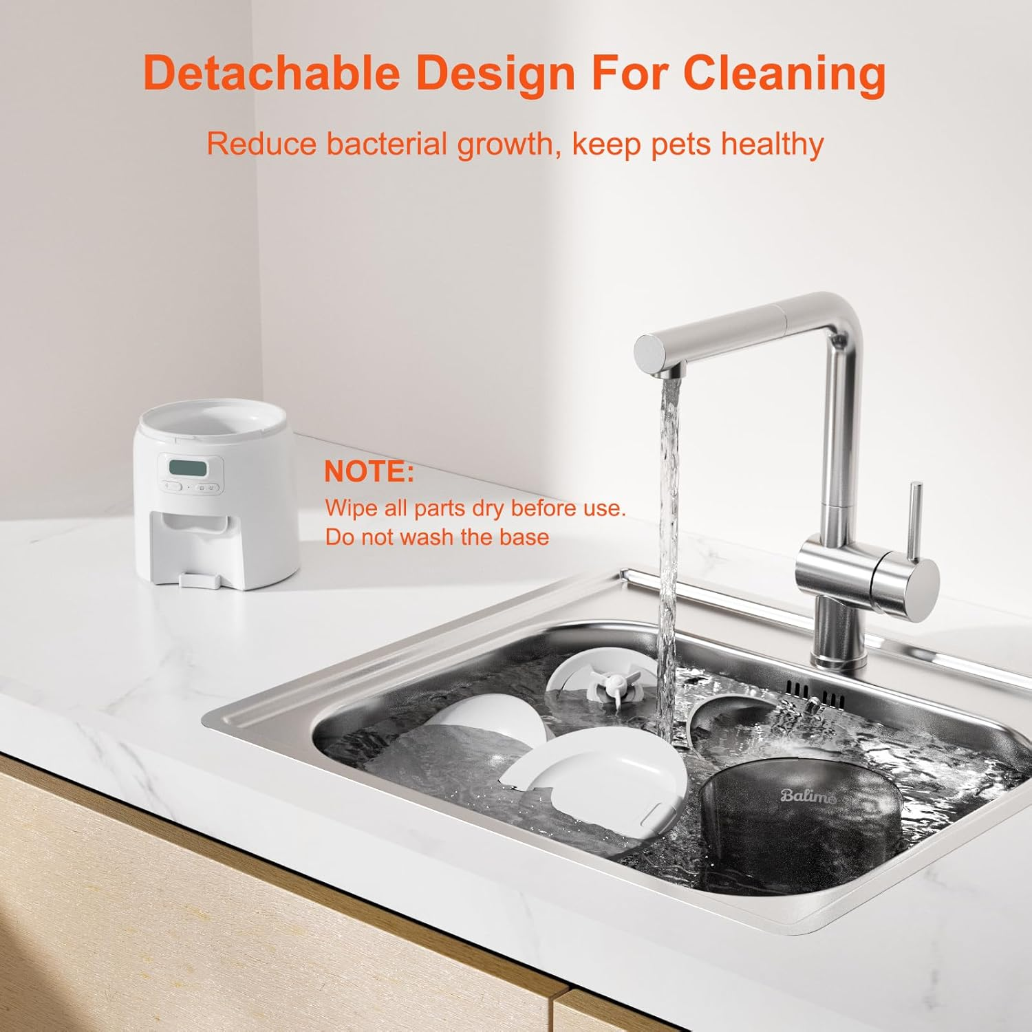 Balimo Automatic Cat Feeder, 3L Cat Food, Programmable Timer, Cat Feeder, Automatic Feeder for Cats and Dogs, 1-6 Meals a Day, with Stainless Steel Bowl Basin, White - White image number 2