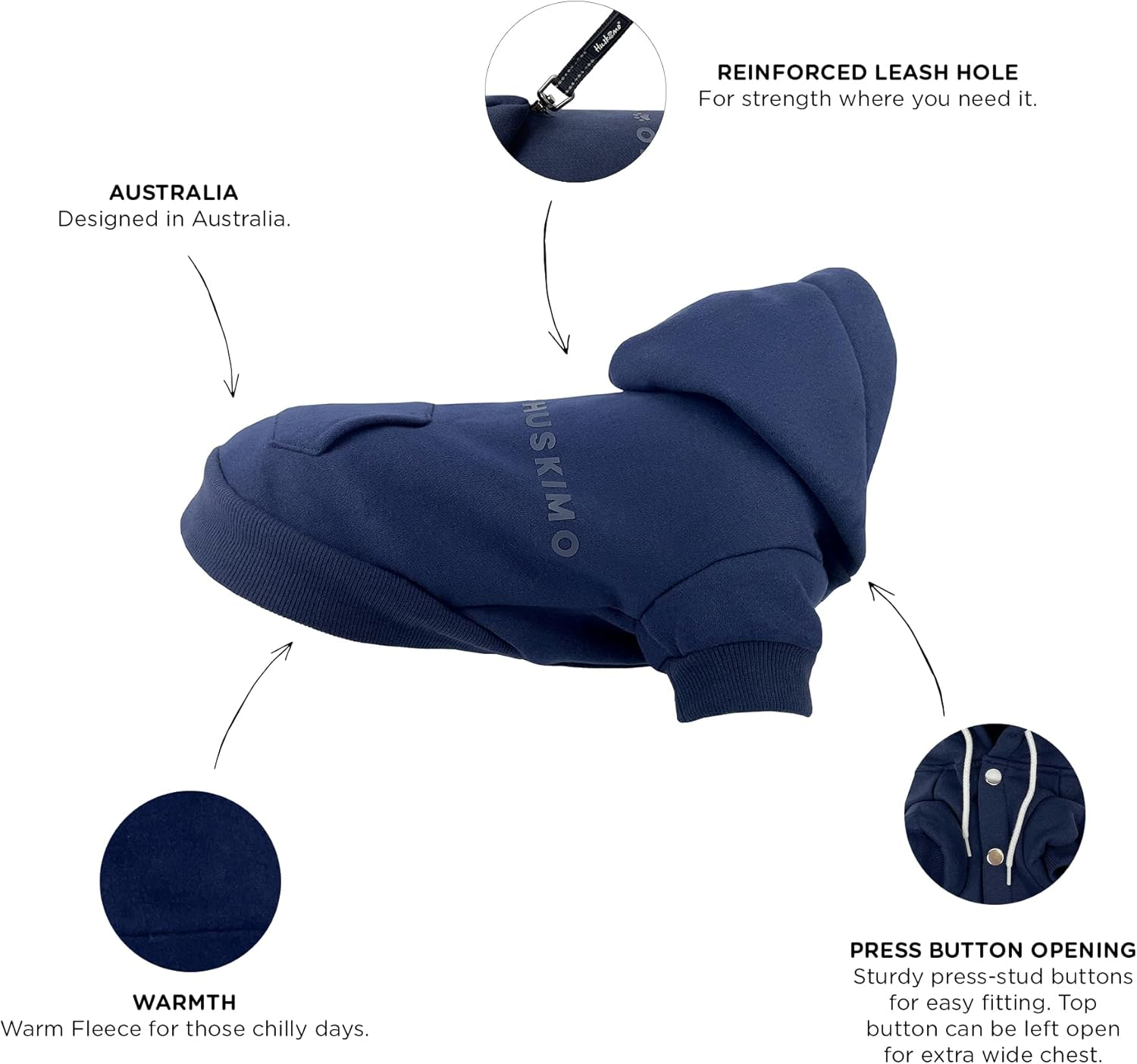 Huskimo Mt Baw Baw Dog Hoodie, Ink Blue, 46Cm image number 5