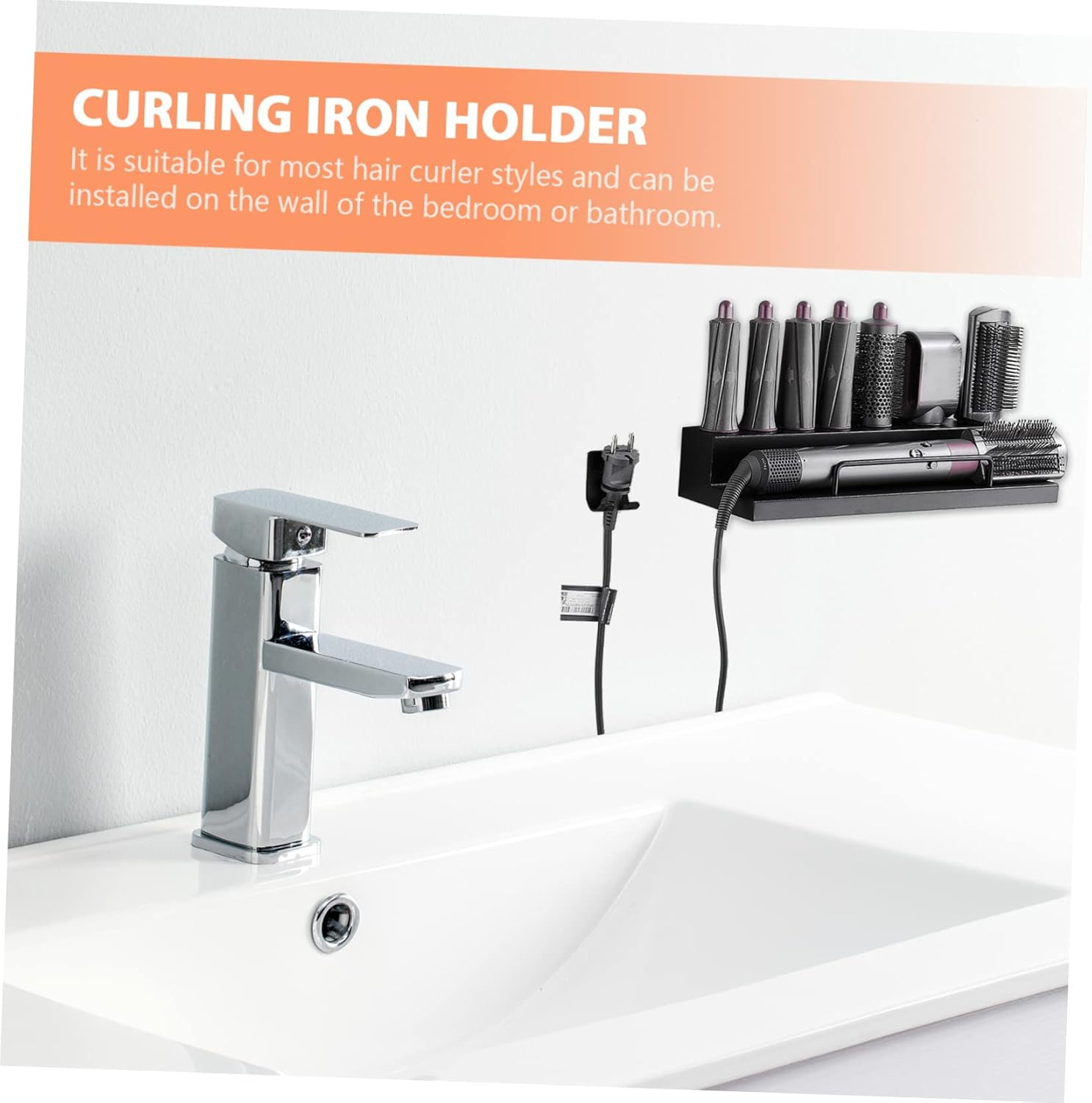 VINTORKY Wall Hanging Hair Curler Rack Black Punch Hair Styling Tool Organizer for Bathroom and Barber Shop with Strong Load Bearing Capacity and Compatibility