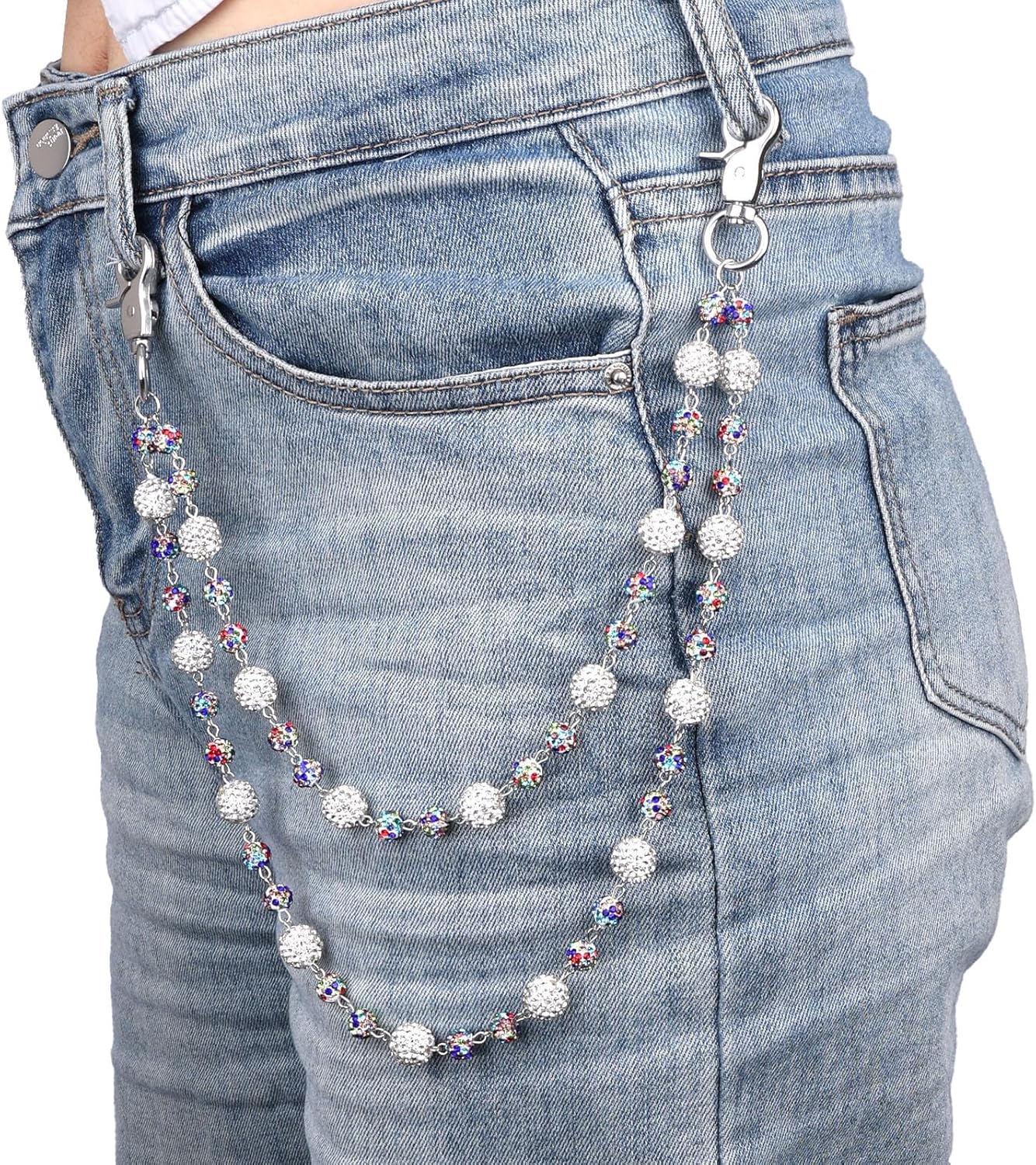 Shiny Ceramic Bead Waist Chain, Bohemian Pants Chain Beaded Wallet Keychain Hip Hop Jeans Charm for Bag Pocket Belt Accessories Women & Men Gift image number 1
