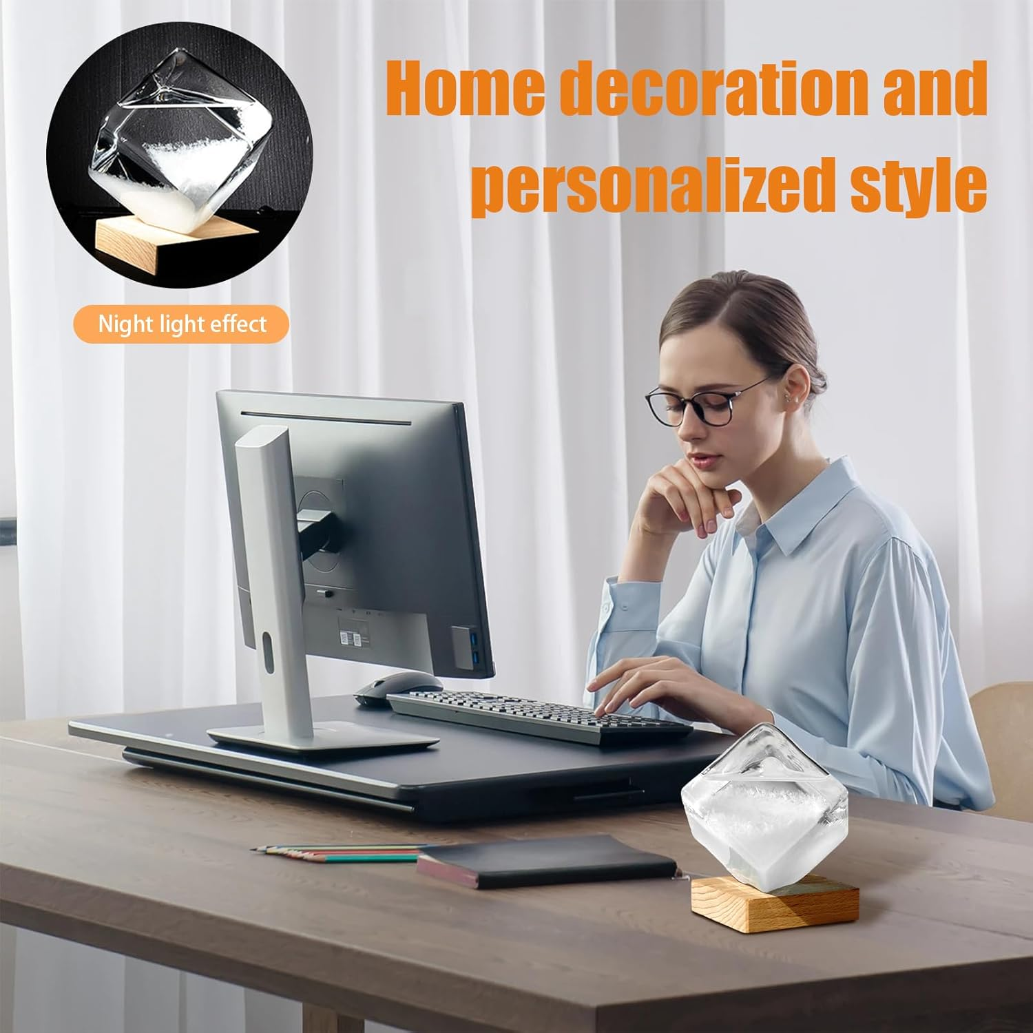 Weather Station Forecaster Barometer, Weather Station Storm Glass, Weather Predictor Storm Glass, Weather Station Desktop Home Decorative image number 4