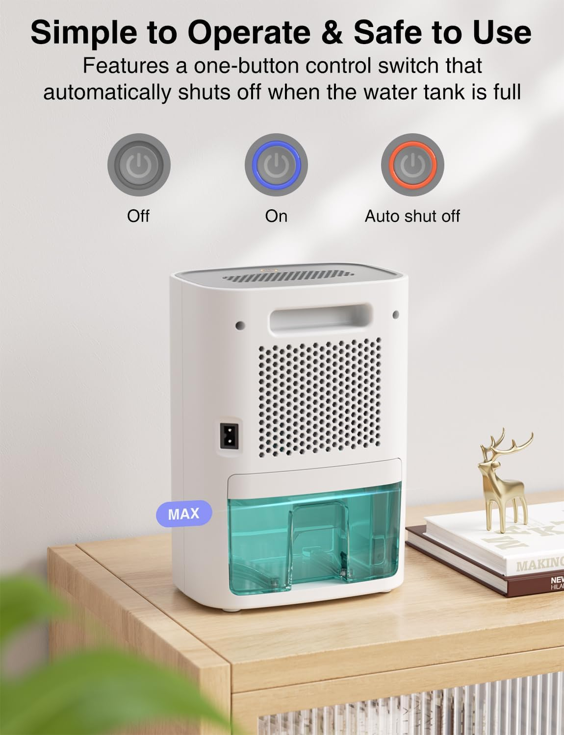 CLEVAST Small Dehumidifier for Home, 900Ml Mini Quiet Dehumidifiers for Bedroom, Portable Compact Air Dehumidifier for Room, Bathroom, Closet, RV, Camper, House, Baby Nursery with Auto Shut Off image number 3