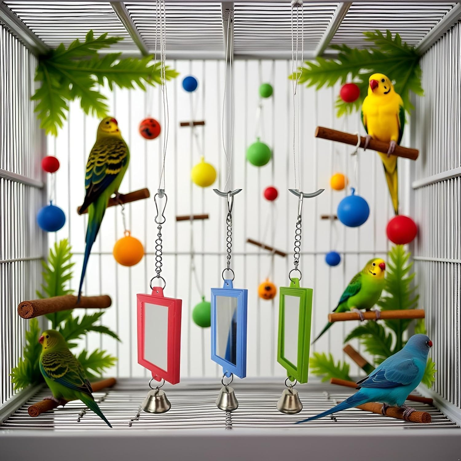 1Pc Random Color Pet Bird Mirror with Bell Interactive Parrot Toys for Budgies Parakeets Conures, Pet Supplies image number 6