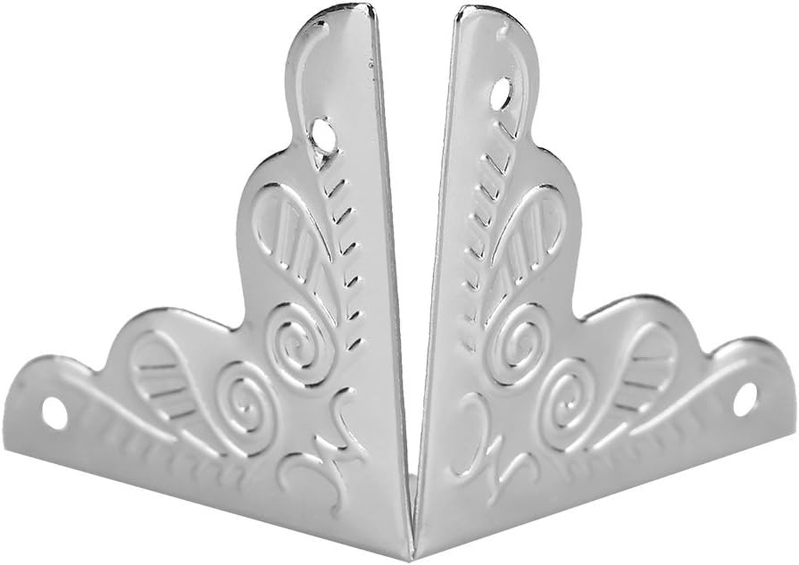 12 Pcs/Pack 24Mm Antique Metal Corner Protector Furniture Corner Protectors Guards Vintage Decorative Box Desk Edge Covers for Wooden Cabinet Box Furniture(Silver) image number 3