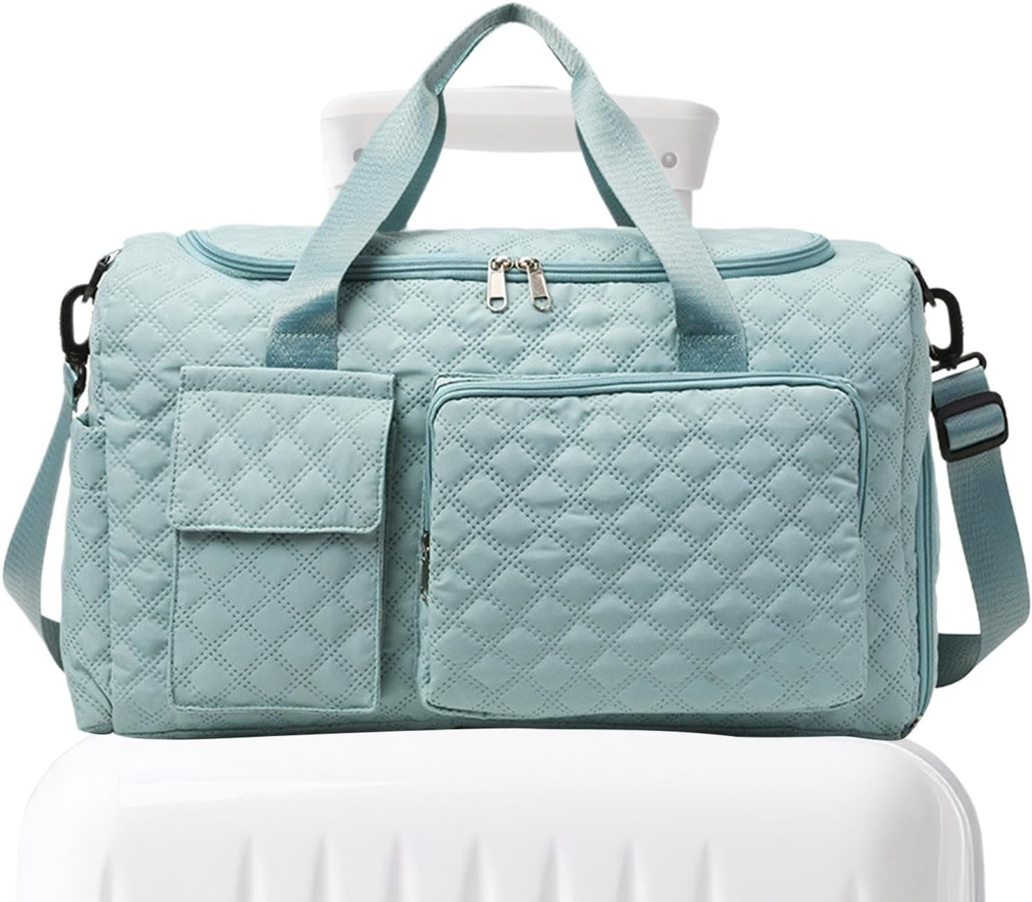 Sports Bag with Shoe Compartment | Overnight Bag with Widened Shoulder Strap | Luggage Accessories with Wet and Dry Separation for Towels, Clothes, Personal Items, Lake Blue, Refer To - Beige image number 7