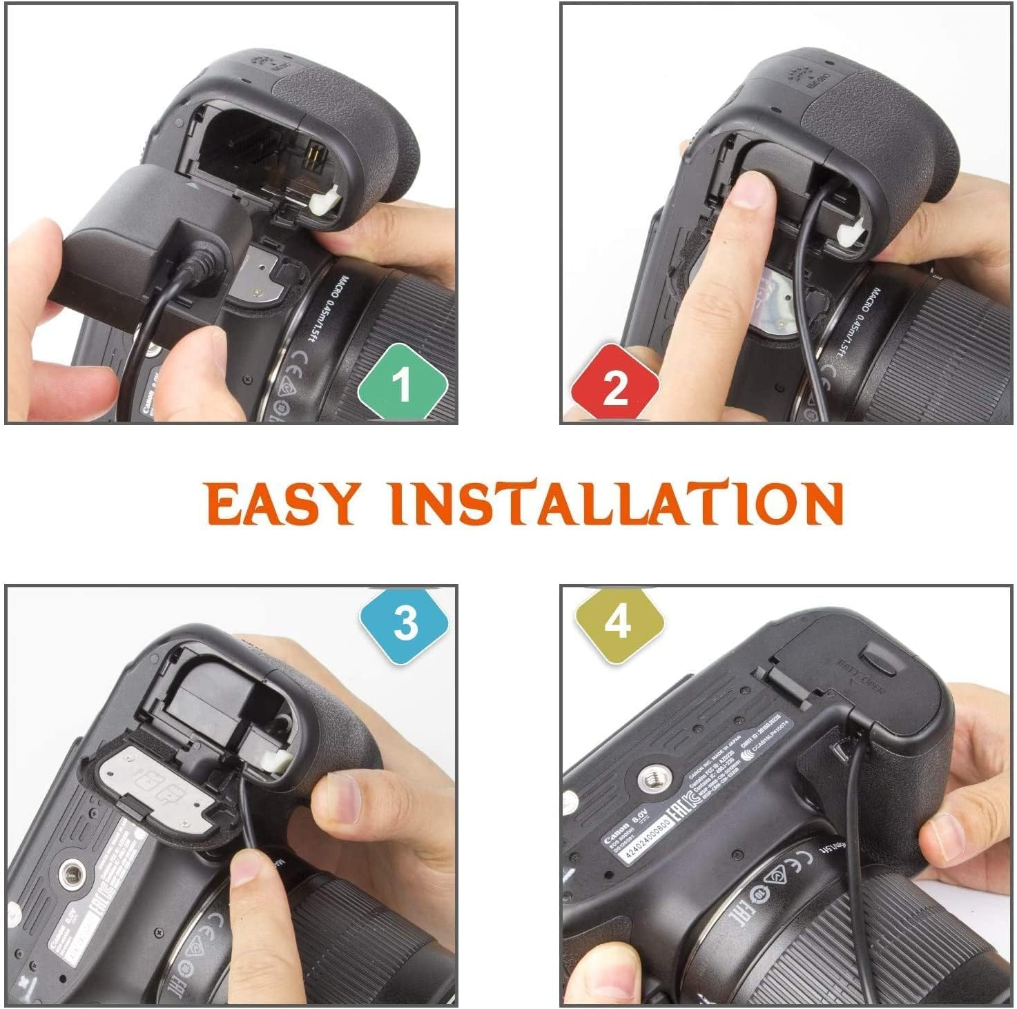 Kimaru ACK-E6 AC Power Adapter LP-E6 LP-E6N Dummy Battery DR-E6 DC Coupler Kit for Canon EOS 80D,70D,60D, 5D Mark II,5D Mark IV,6D,6D Mark Ii,60Da,7D,7D Mark Ii,5Ds, 5Ds R,90D,EOS R,R5,R6 Cameras. image number 4