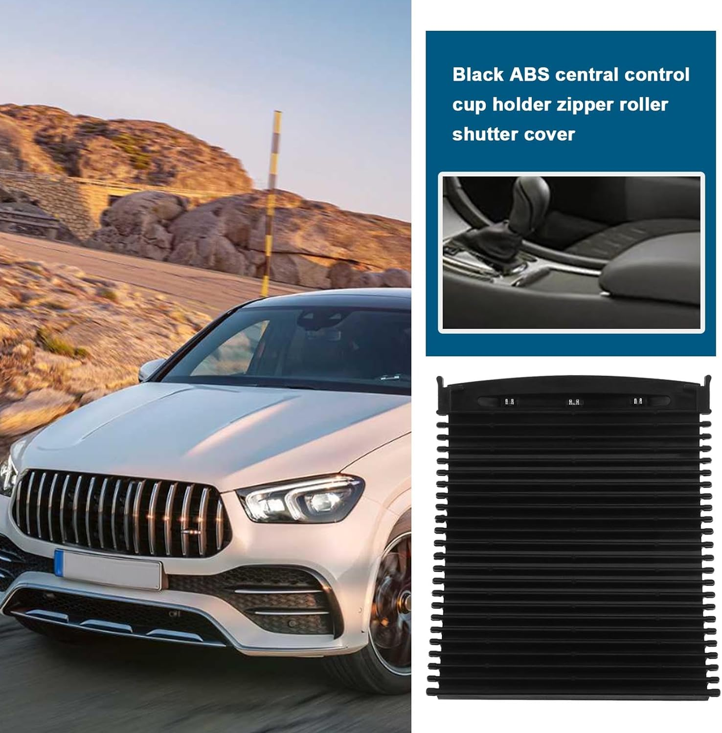 Ecsing Center Console Roller Blind Cover Compatible with C-Class W203 2000-2007 A2036800123 Cup Holder Roller Zipper Center Console Sliding Shutters Black image number 6