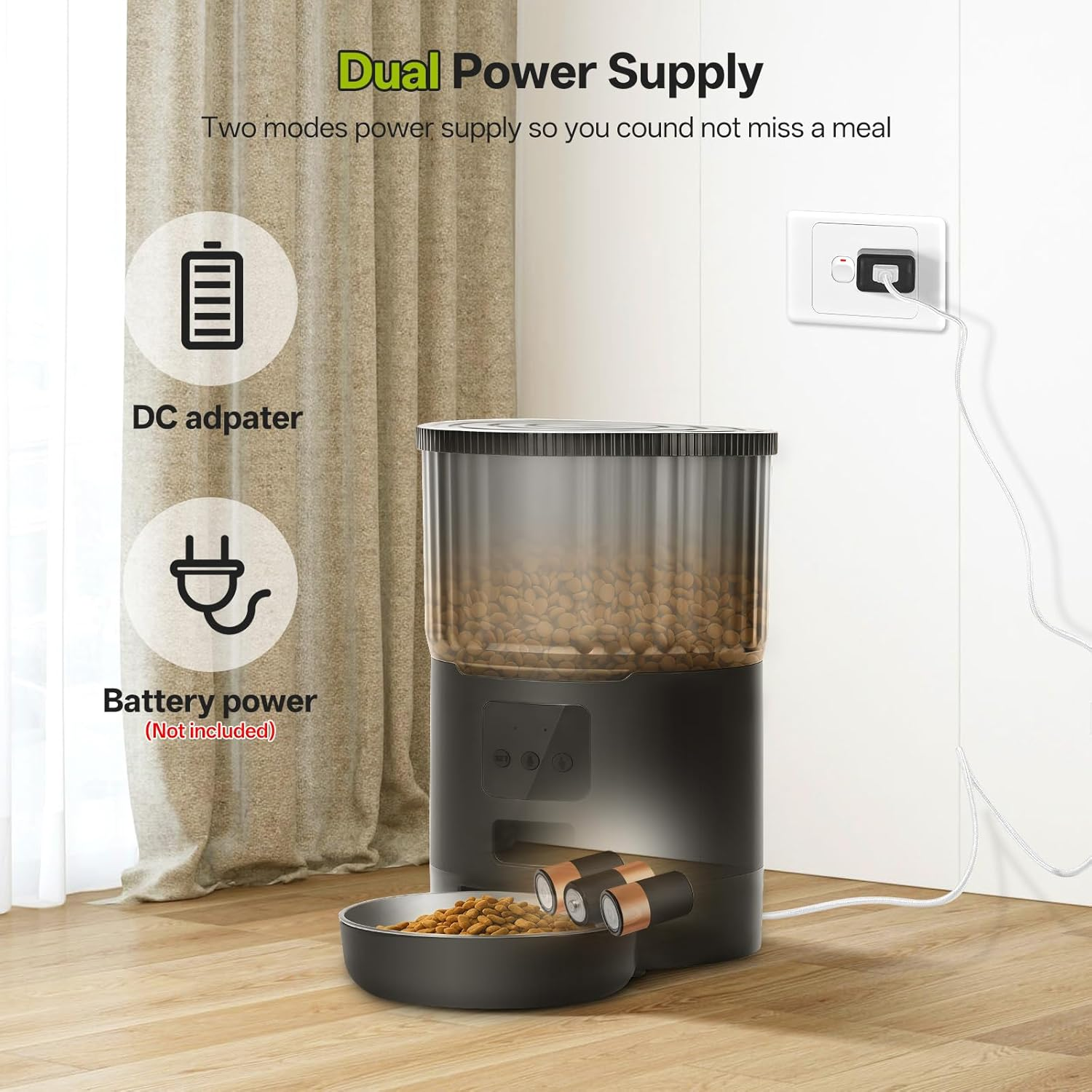 Mukkela Wifi Automatic Cat Feeder, 4L Timed Cat Dry Food Dispenser with 10S Voice Recorder, APP Control, Auto Pet Feeder up to 10 Meals per Day for Cats, Dogs, Dual Power Supply (Black) image number 4