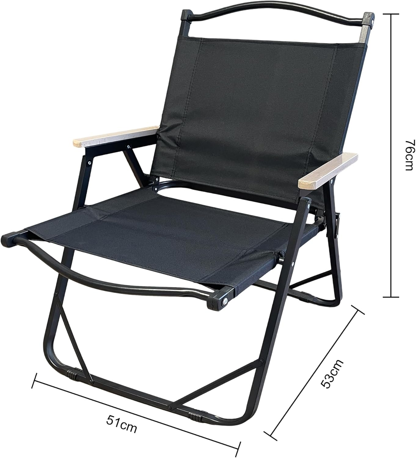 Folding Camping Chair - Lightweight, Portable & Sturdy with Wooden Armrests - Durable Outdoor Chair Camp Seat for Adults, Beach, Picnic, and Patio (Black) - Black image number 3