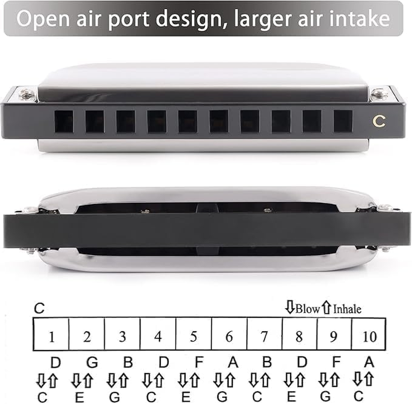 East Top 10 Holes Diatonic Harmonica Key of C, 20 Tones Blues Harp Mouth Organ with Black Cover,Professional & Beginner-Friendly Harmonica for Adults, Musicians, and Students (Pink) image number 2