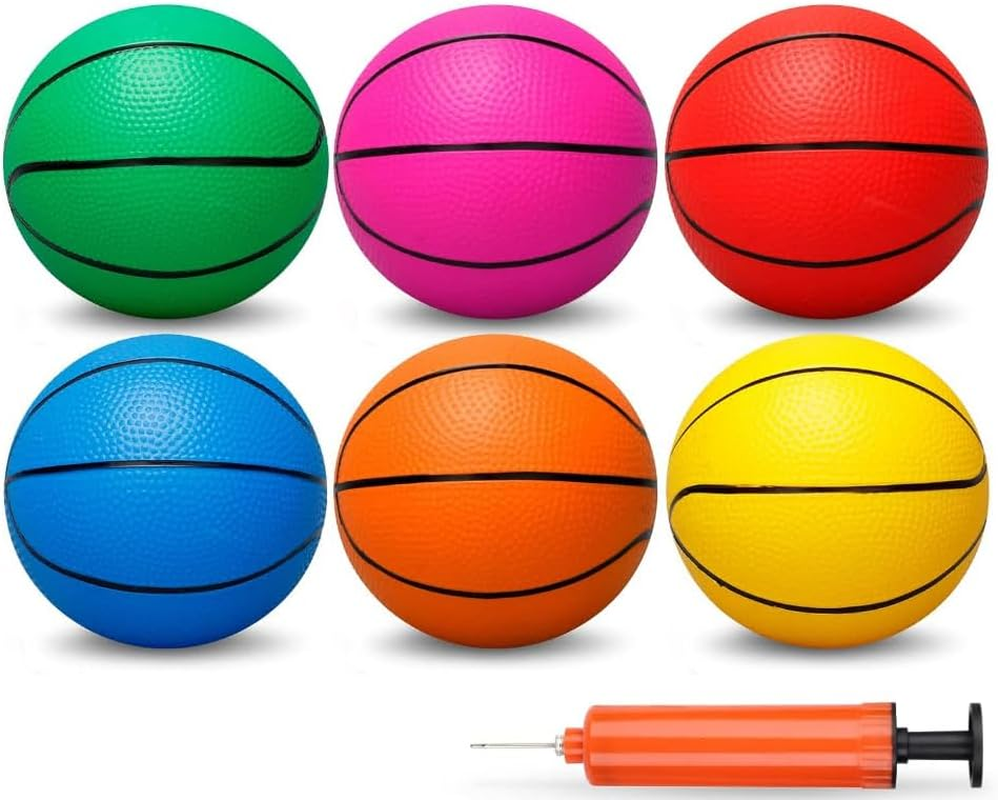 16Cm Mini Basketball for Kids 5 6 7 8 9 10+Years Old Boys, 5 Inch Mini Inflatable Bouncy Basketball for Basketball Hoop, Beach Pool Sport Game Interactive Gift Toys for Boys Girls (6PCS