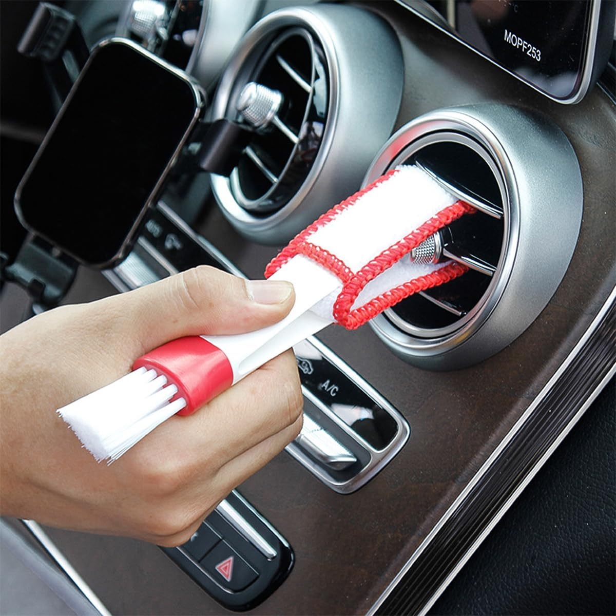 CGEAMDY Pack of 2 Car Cleaning Brushes, Mini Duster for Car Air Vents, Double Head Car Detailing Brushes, Car Interior Detail Brushes, Cleaning Brush for Air Vent (Red White) image number 5