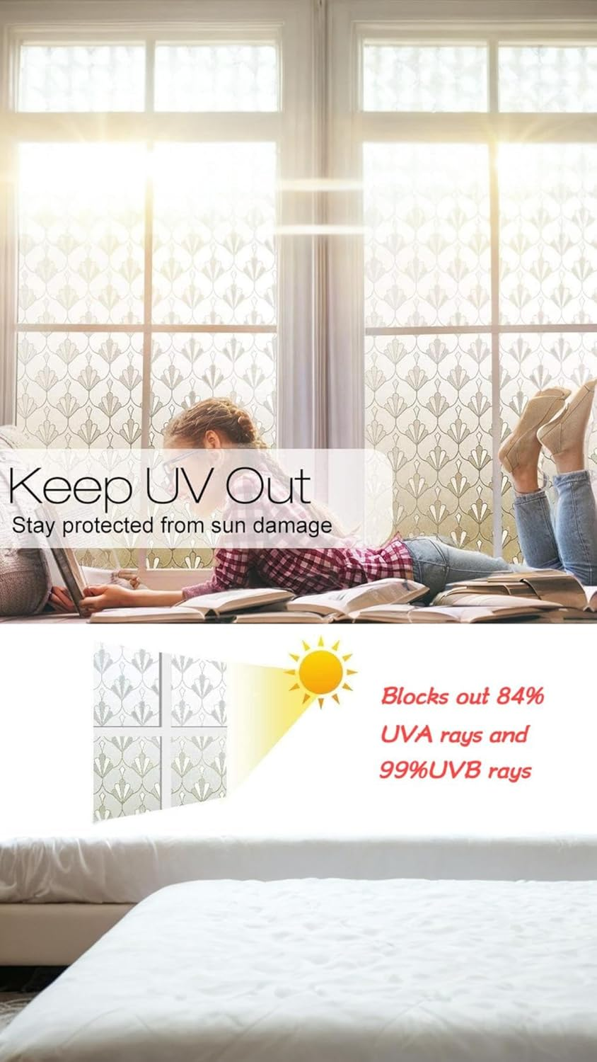 Honwor Frosted Glass Film - Privacy Window Sticker | Sun Blocking, Removable & Reusable | Decorative Static Cling Film for Home, Kitchen, Living Room | 60X100Cm image number 4