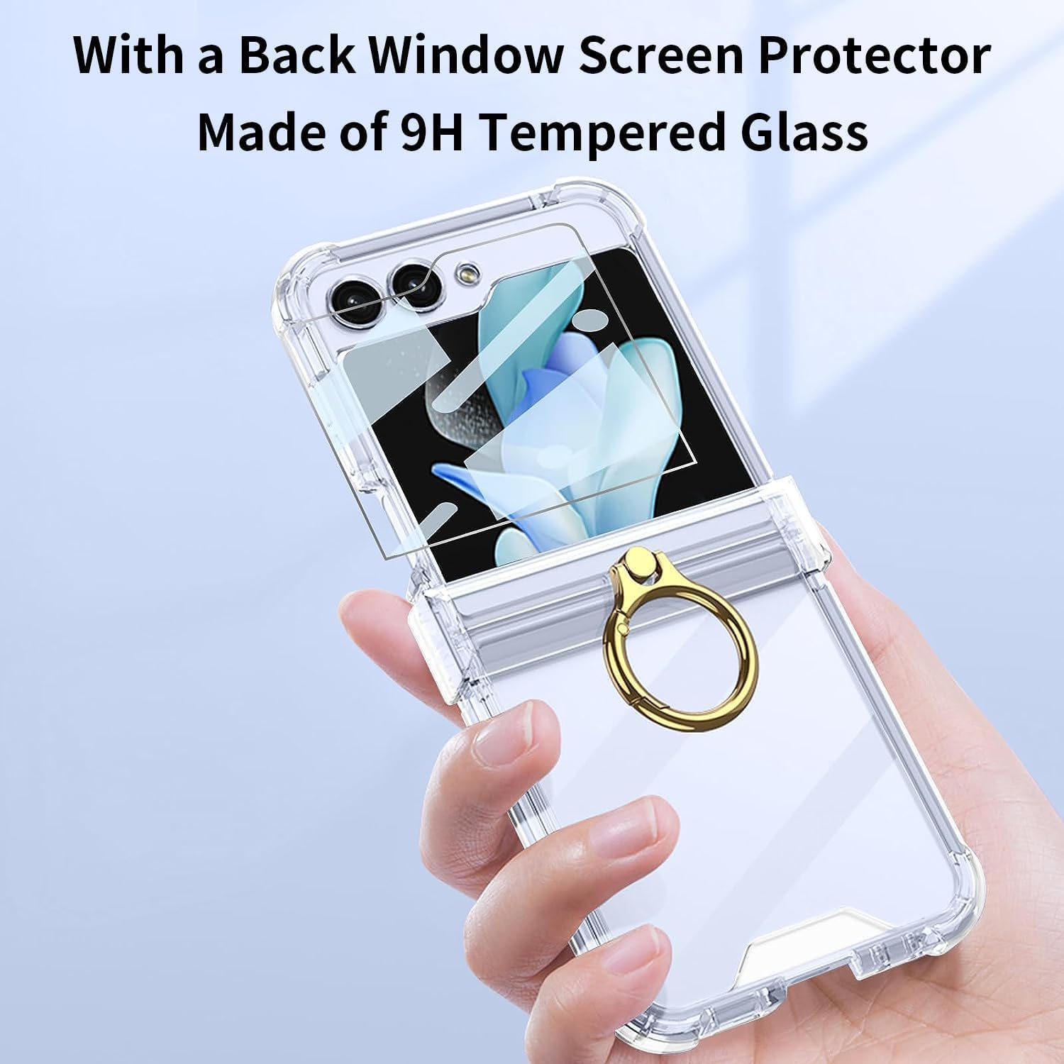 ELEPIK for Samsung Flip 5 Case with Hinge Protection, Samsung Galaxy Z Flip 5 Case with Ring Kickstand [Back Window Screen Protector] Protective Cover for Samsung Galaxy Z Flip 5 5G, Clear. image number 4