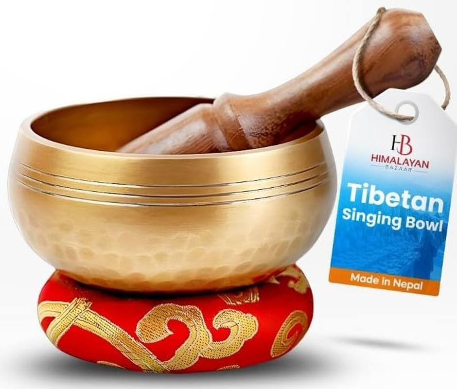 Tibetan Singing Bowl Set - Easy to Play for Beginners - Authentic Handcrafted Mindfulness Meditation Holistic Sound 7 Chakra Healing Gift by Himalayan Bazaar (3") image number 3