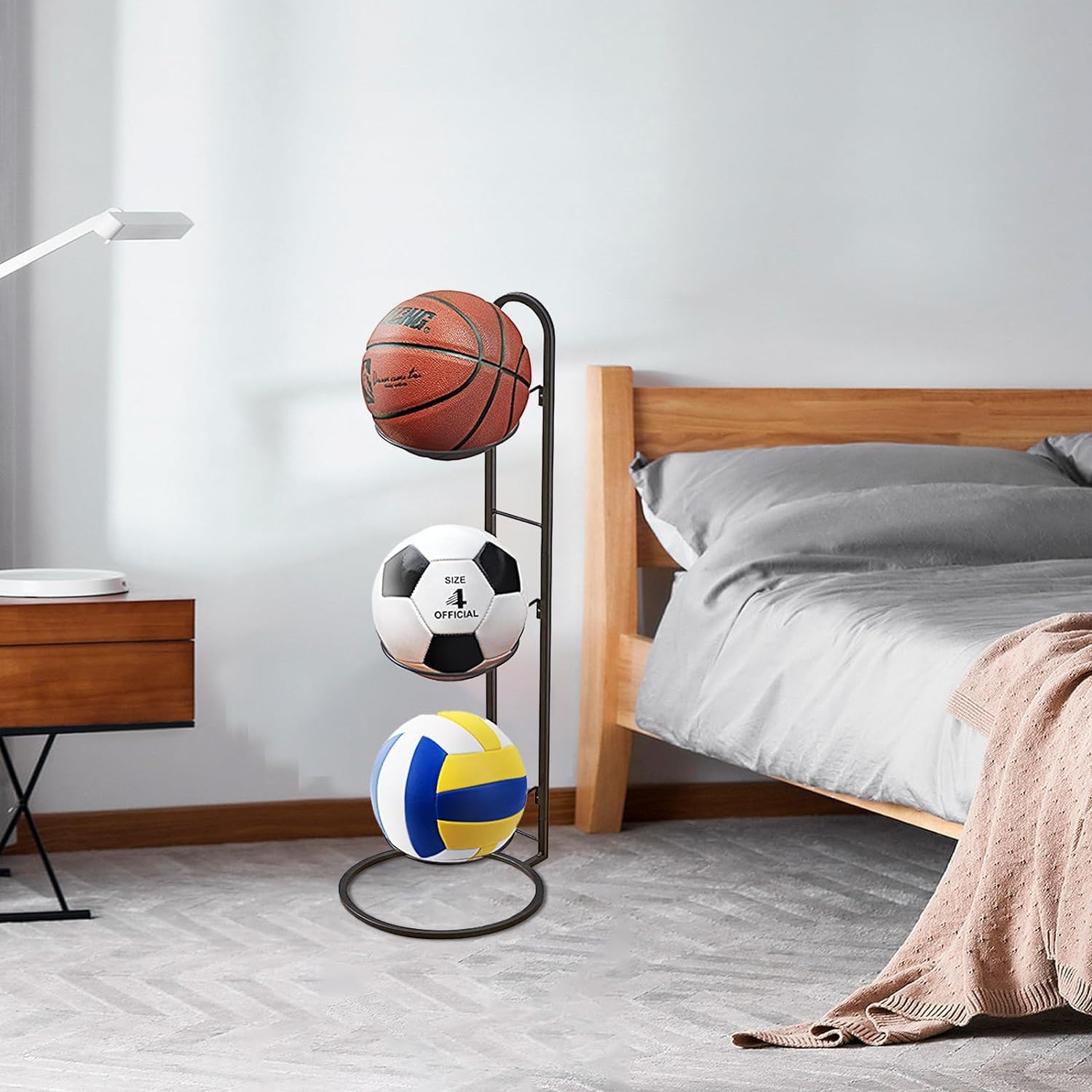 2Pcs Basketball Ball Storage Racks, Durable 3 Tier Cube Ball Storage Holder, Removable Garage Ball Organizer, Vertical Sports Display Stand for Volleyball Football Basketball Soccer 25 * 71Cm ﻿ image number 1