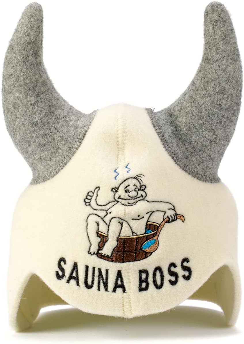 SAUNA GURU Sauna Boss Horns Hat, 100% Organic Wool Felt Sauna Cap, Banya Hat Sauna Hair Protector, Sauna Accessories Embroidered Hat, Sauna Accessory, Sauna Gifts for Men and Women, Russian Sauna Hat image number 3