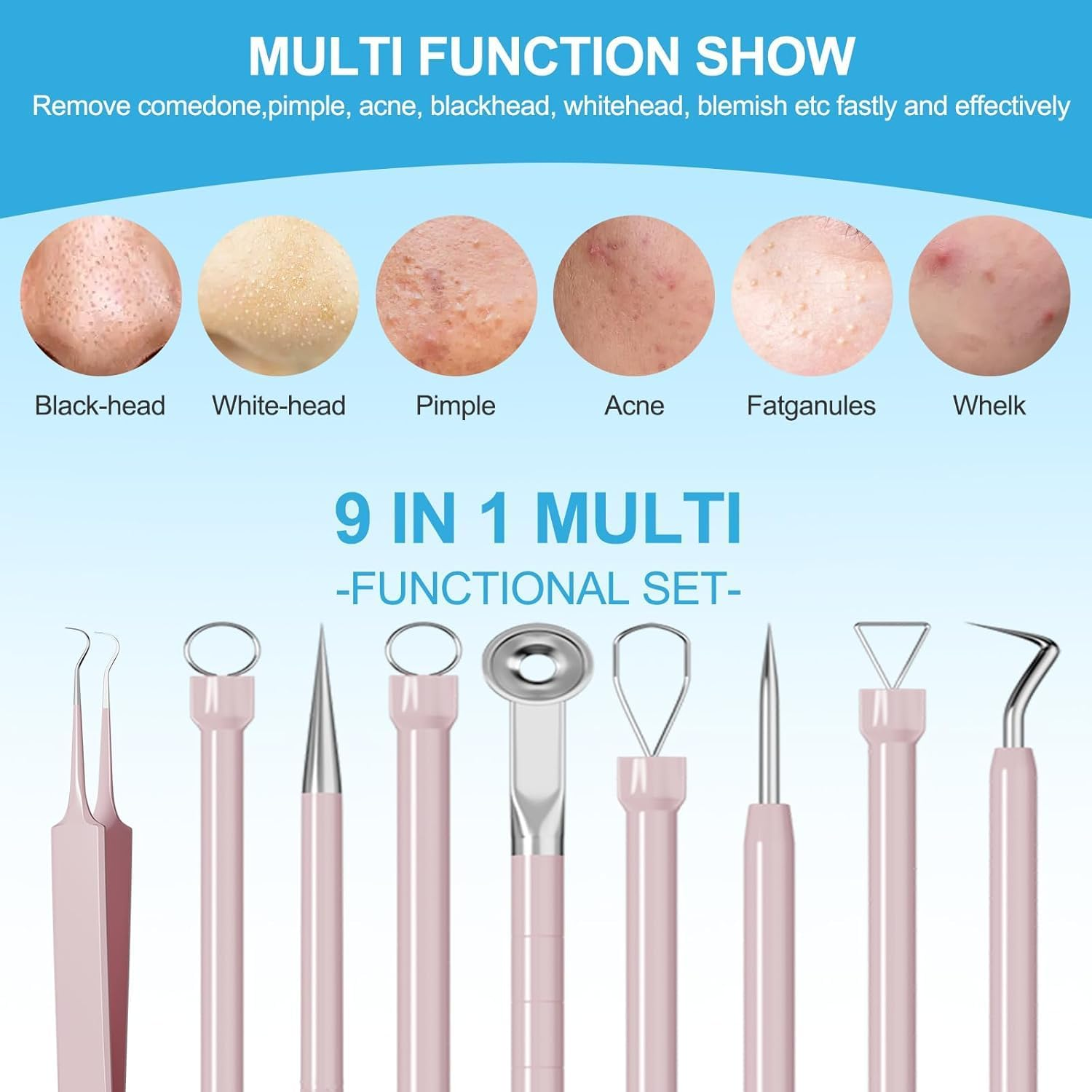 5 PCS Pimple Popper Tool Kit Blackhead Remover Tools, Acne Tools, Black Head Remover for Face, Risk Free Treatment Pimple Extractor with Tweezers,Premium Stainless Steel image number 5