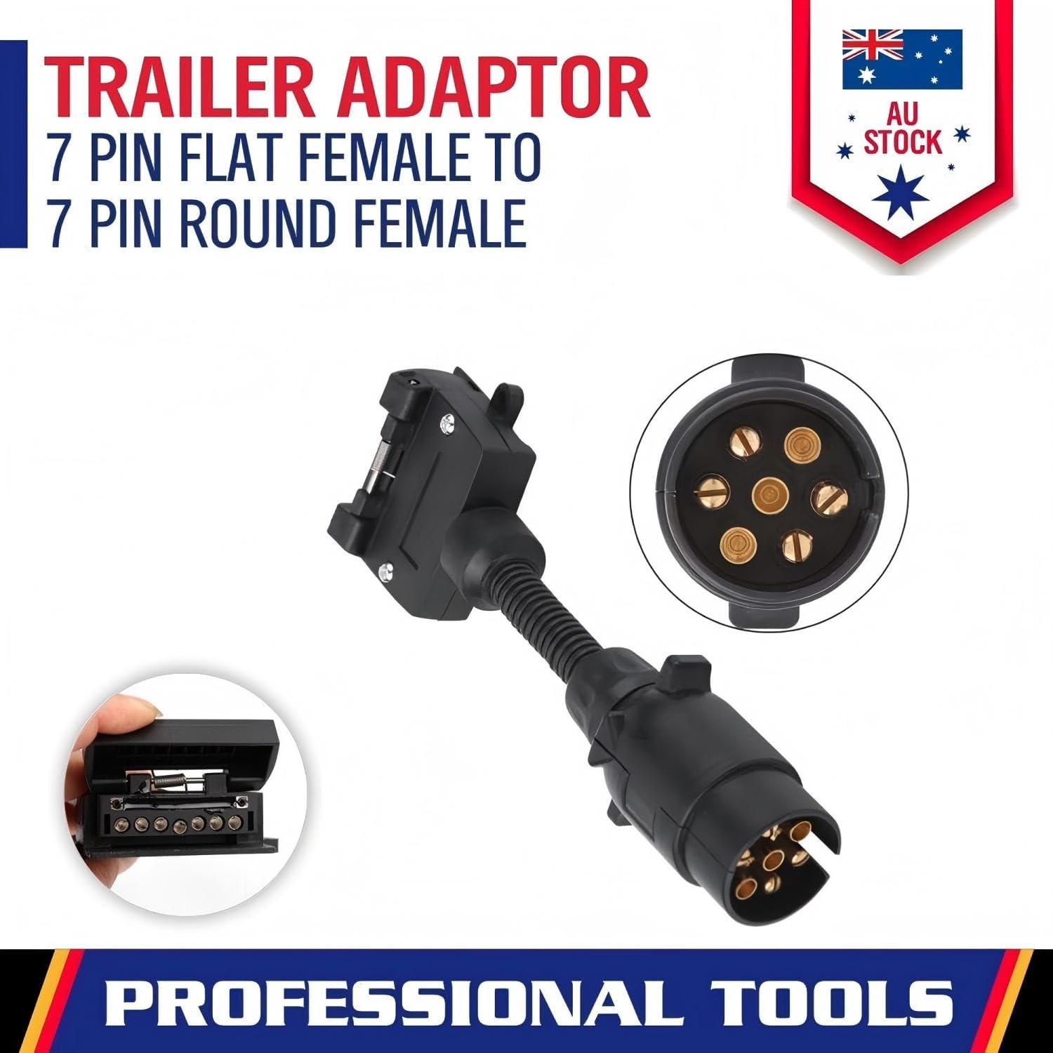 7 Pin round Male Plug to 7 Pin Flat Female Socket Adaptor Trailer Connector Simple Disassemble Trailer Adapter Durable Waterproof for Caravan Boat image number 3