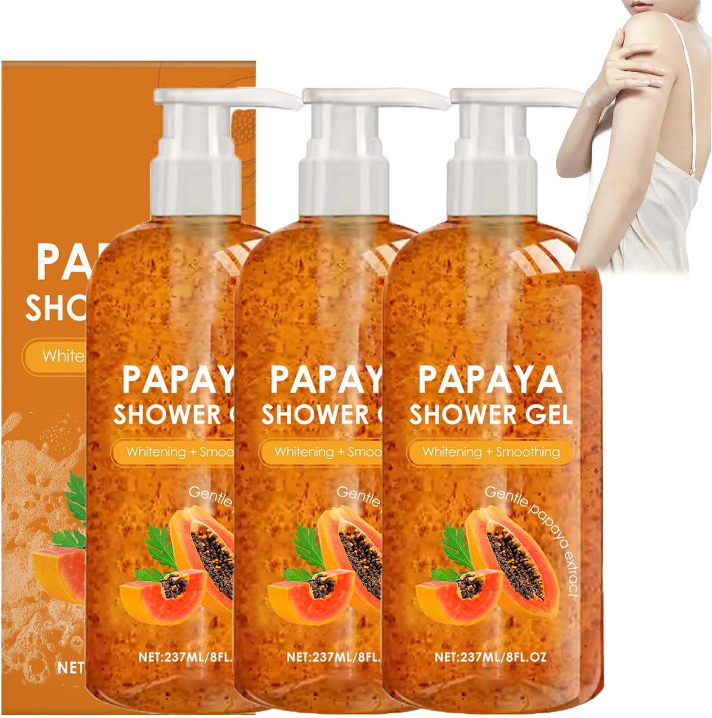 Papaya Shower Gel,Papaya Brightening Shower Gel for Women,Exfoliating Body Wash with Organic Papayas Extract,Moisturizing & Whitening,Smoothing & Deep Cleansing,Gentle for All Skin Types (1 PCS)