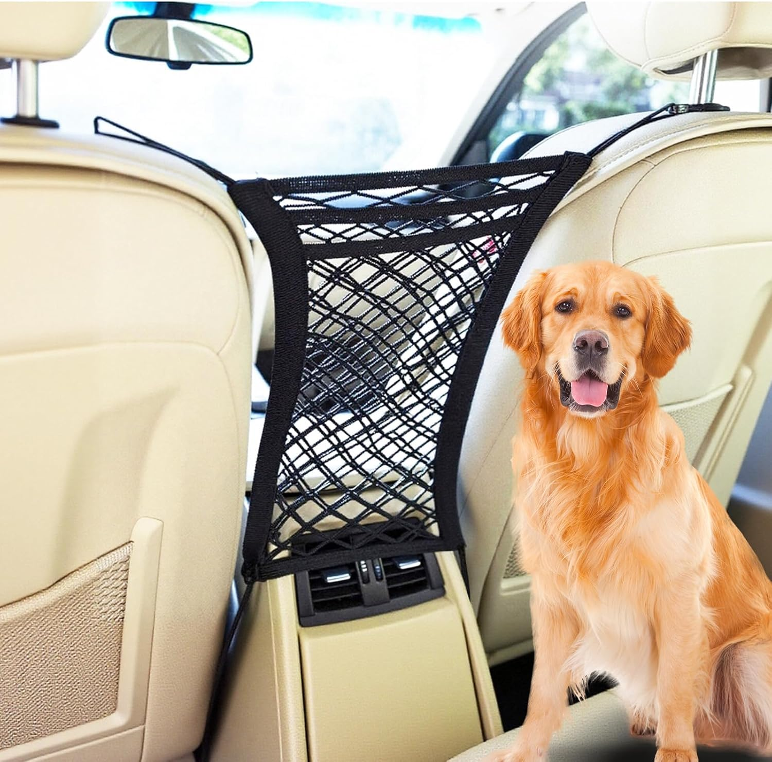 Viiotu 3 Layer Purse Holder for Car, Seat Back Net Bag, Universal for Cars, SUV &Sedan, Durable Car Organisation for Safe Driving with Children Pets (Large) image number 2