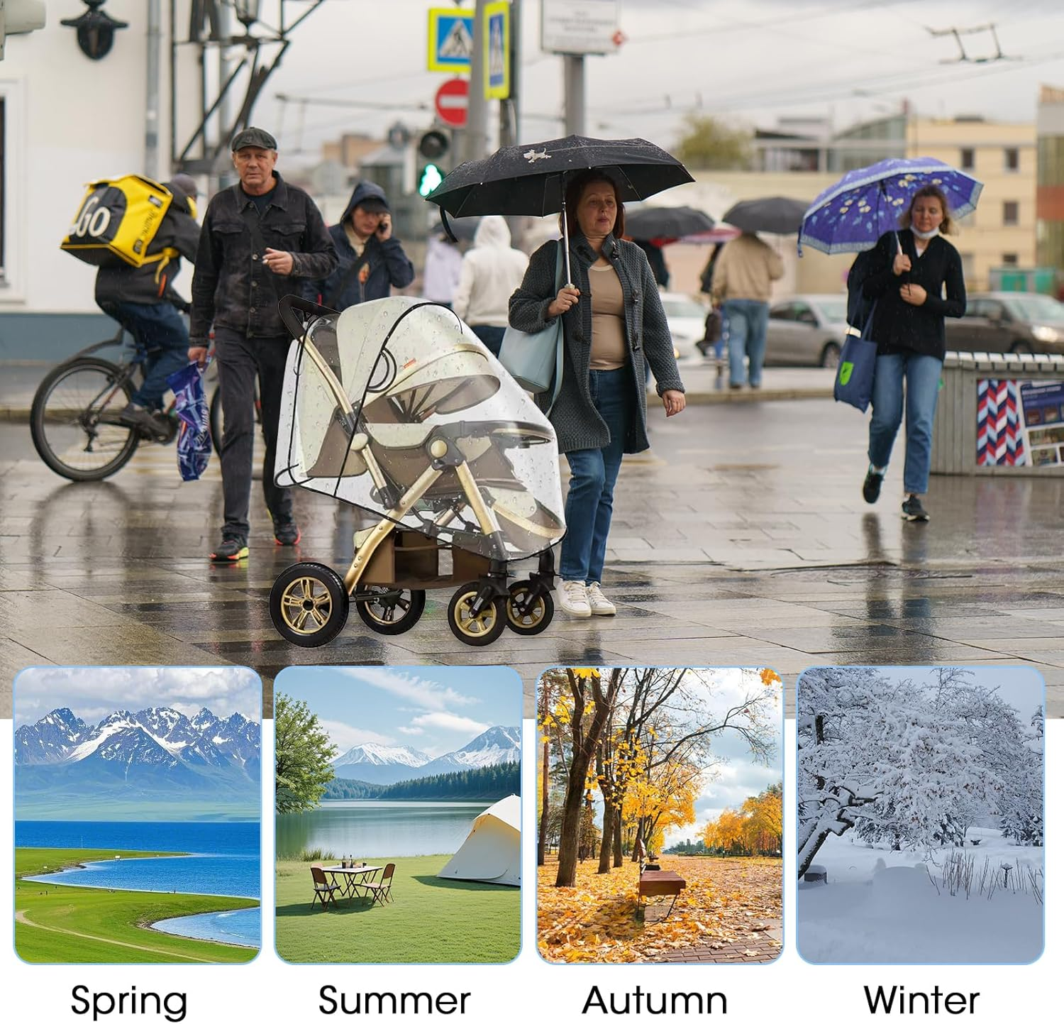 Universal Stroller Pram Rain Cover Large Durable Baby Travel Weather Shield for Summer Windproof Waterproof Protect from Dust Snow Double Protection Eye Protection Stroller Accessory Fits Most Pram image number 3
