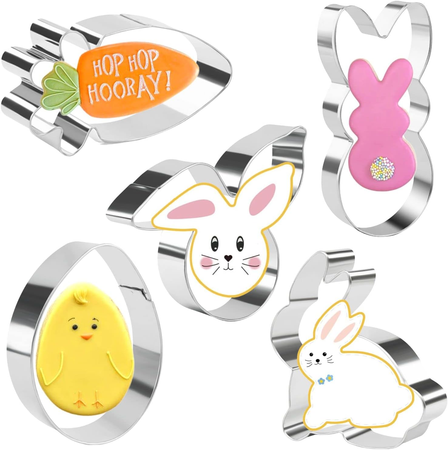 Crethinkaty Easter Cookie Cutter Set - 5 Pieces Stainless Steel Cutters for Baking - Egg, Carrot, Rabbit, Bunny Face,And Bunny image number 6