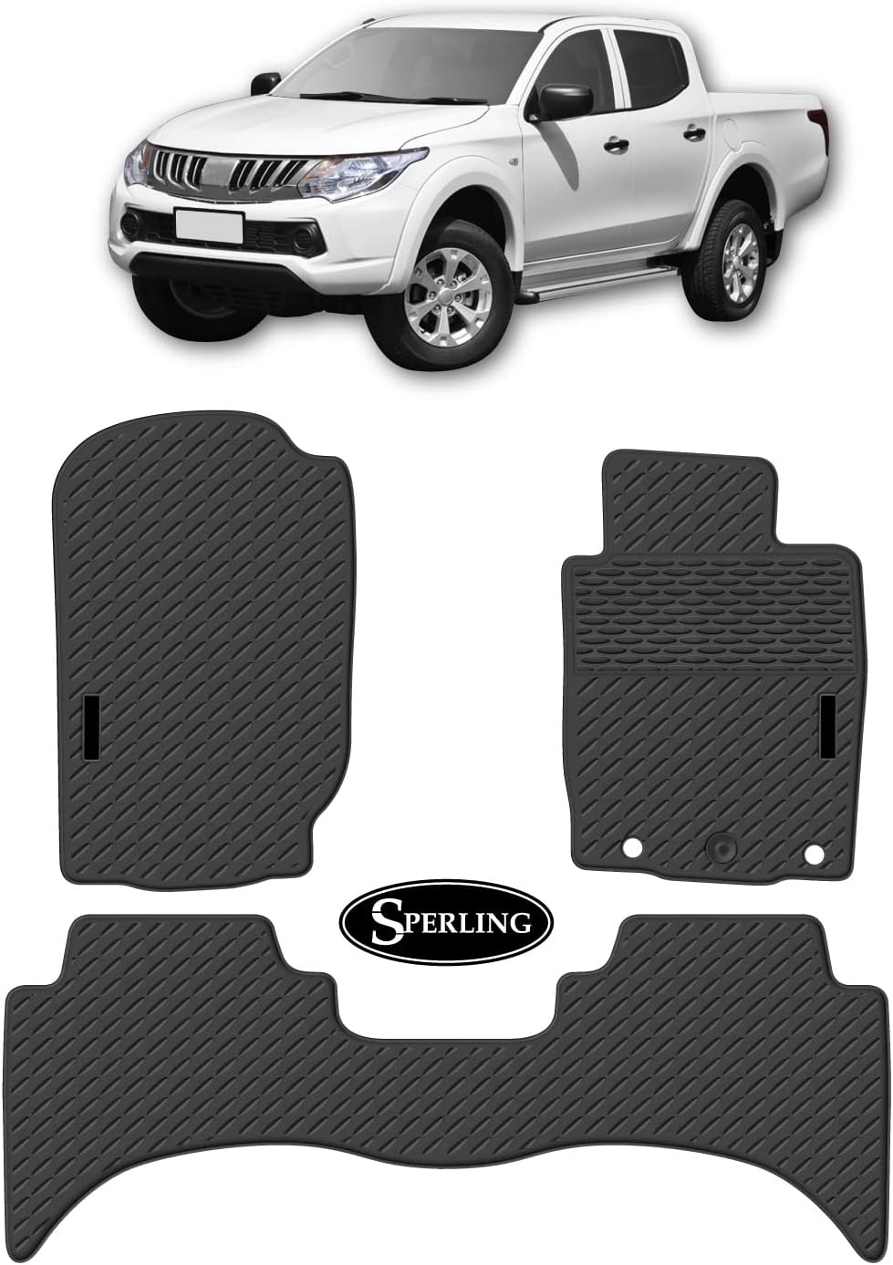 Sperling Custom Moulded Front & Rear Rubber Car Floor Mats Compatible with Mitsubishi Triton (MQ MR) Dual 2015-2023
