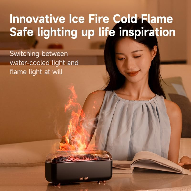 Colorful Flame Essential Oil Diffuser, Mist Humidifier, Aroma Diffuser with Timing Auto-Off, 300Ml Aromatherapy Diffuser for Large Room with 7 Colors Night Light (Black) image number 4