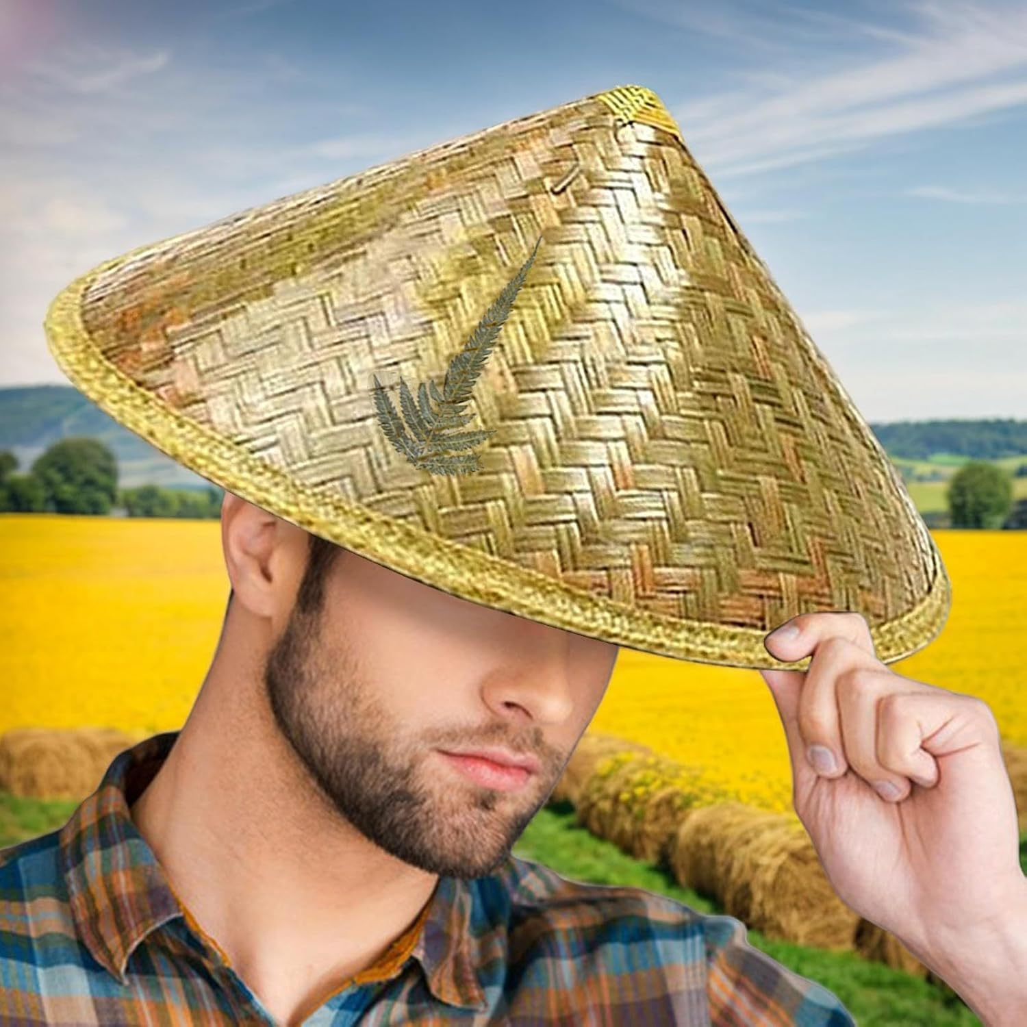 Rice Hat | Chinese Oriental Hat | Asian Straw Hats with Adjustable Cord for Women Men for Farmer Patty, Halloween, Cospaly image number 5