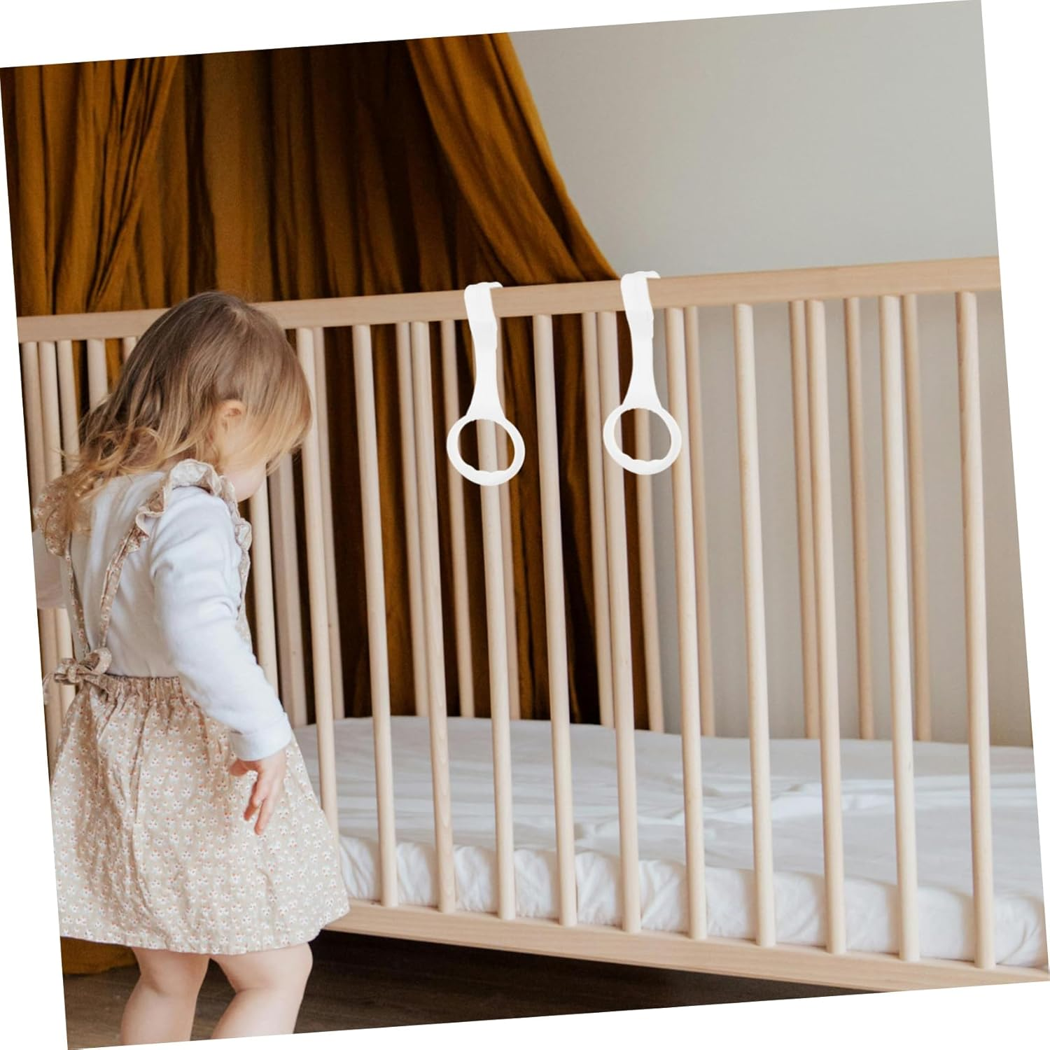 VICASKY 2Pcs Infant Bed Pull Ring Play Pen Handles Baby Bed Hand Rings Baby Pull Ring Toddler Stand Ring Handle Baby Playpen Pull up Rings