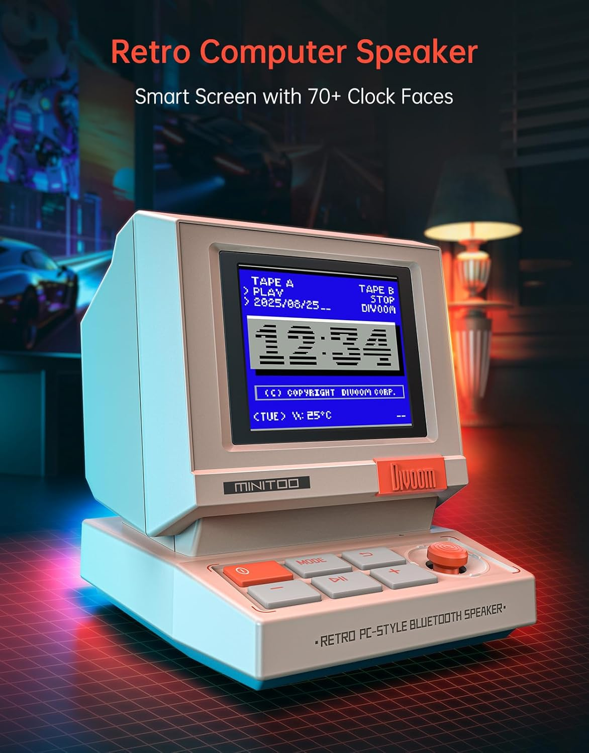 Divoom Minitoo Retro Pixel Bluetooth Speaker &ndash; 90S-Inspired PC Design,App Control, Alarm, White Noise, Retro Desk Speaker for Music, Room Decor image number 1