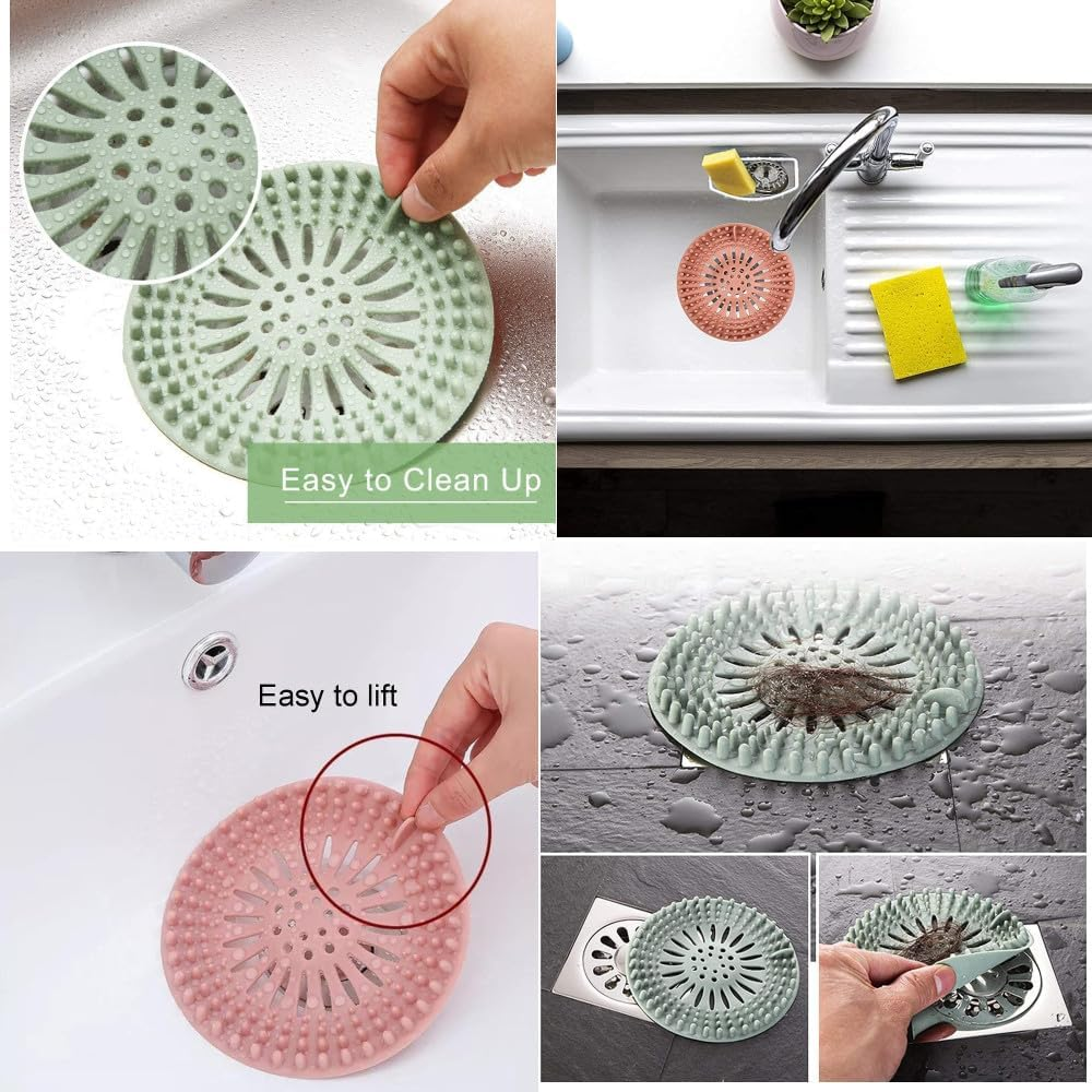 4Pcs Hair Catcher Shower Drain Cover, Hair Stopper Drain Protector Universal Rubber Sink Strainer for Bathtub Kitchen and Bathroom(4 Colors image number 2