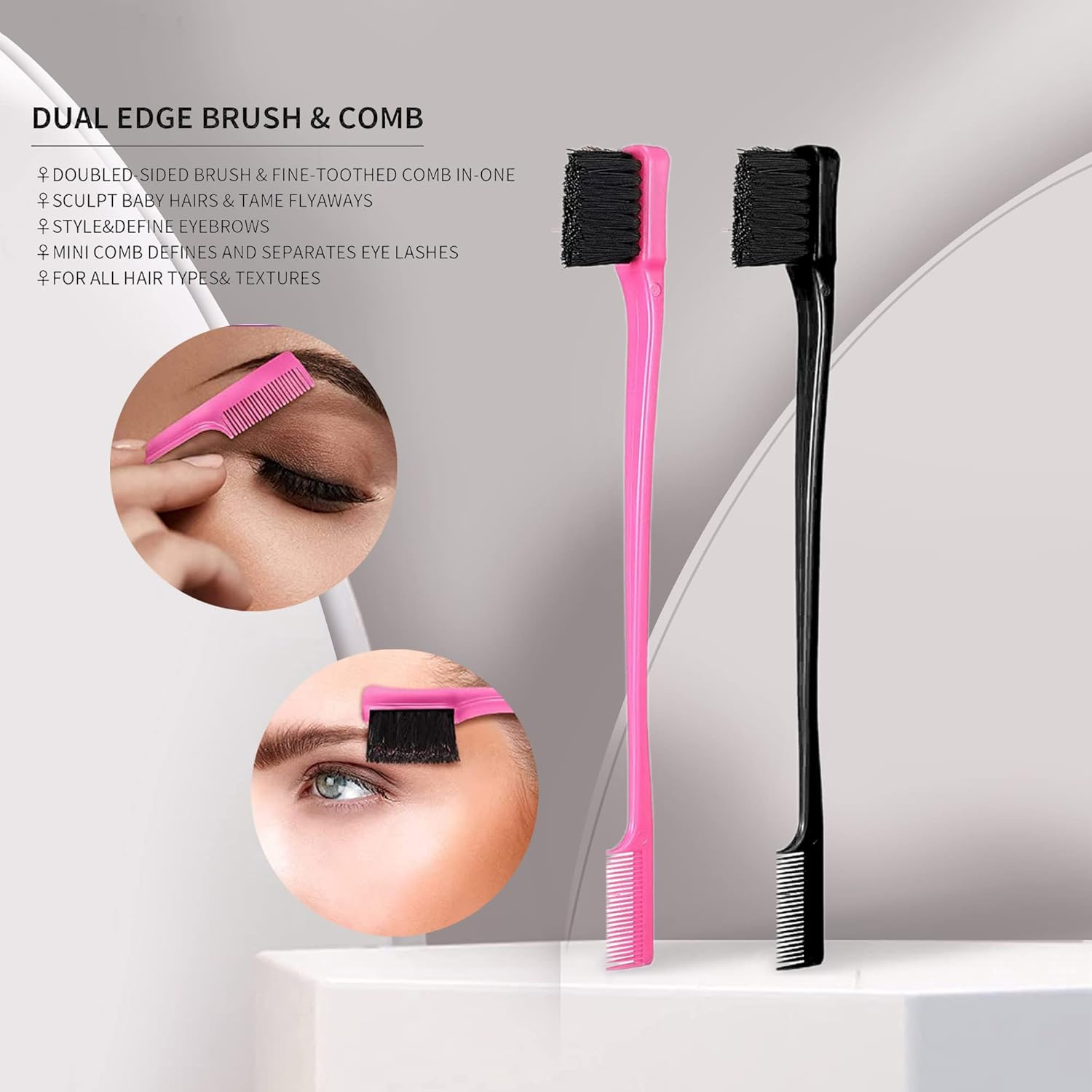 (Combo (Pink & Black)) - Mayabeauty Double Sided Edge Control Hair Brush Comb Combo Pack 2 Pieces Pink and Black