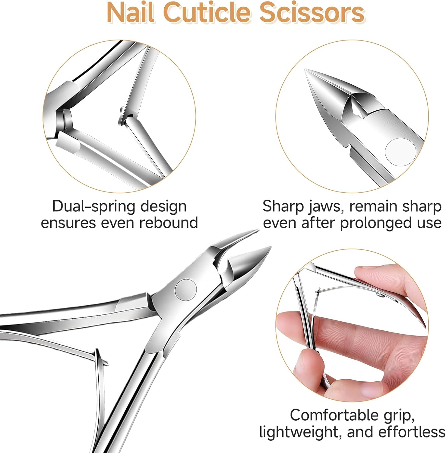 Teccfly Cuticle Trimmer with Cuticle Pusher,Stainless Steel Manicure Pedicure Tool Set,Professiona Cutter Nipper Scissor Clipper for Fingernails & Toenails​ image number 4