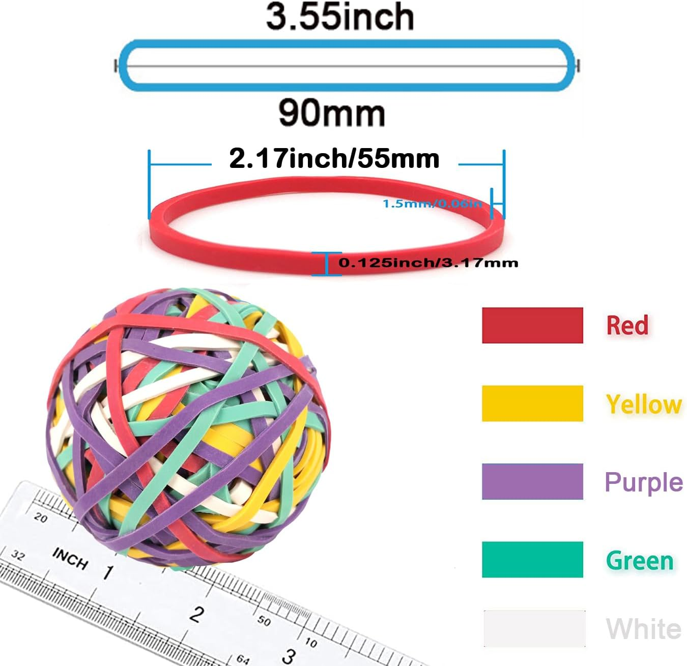 Rubber Band 2 Pack Ball #33 Mixed Color about 300Pcs Rubber Bands for Office School Home,Strong Elastic Band Loop image number 1