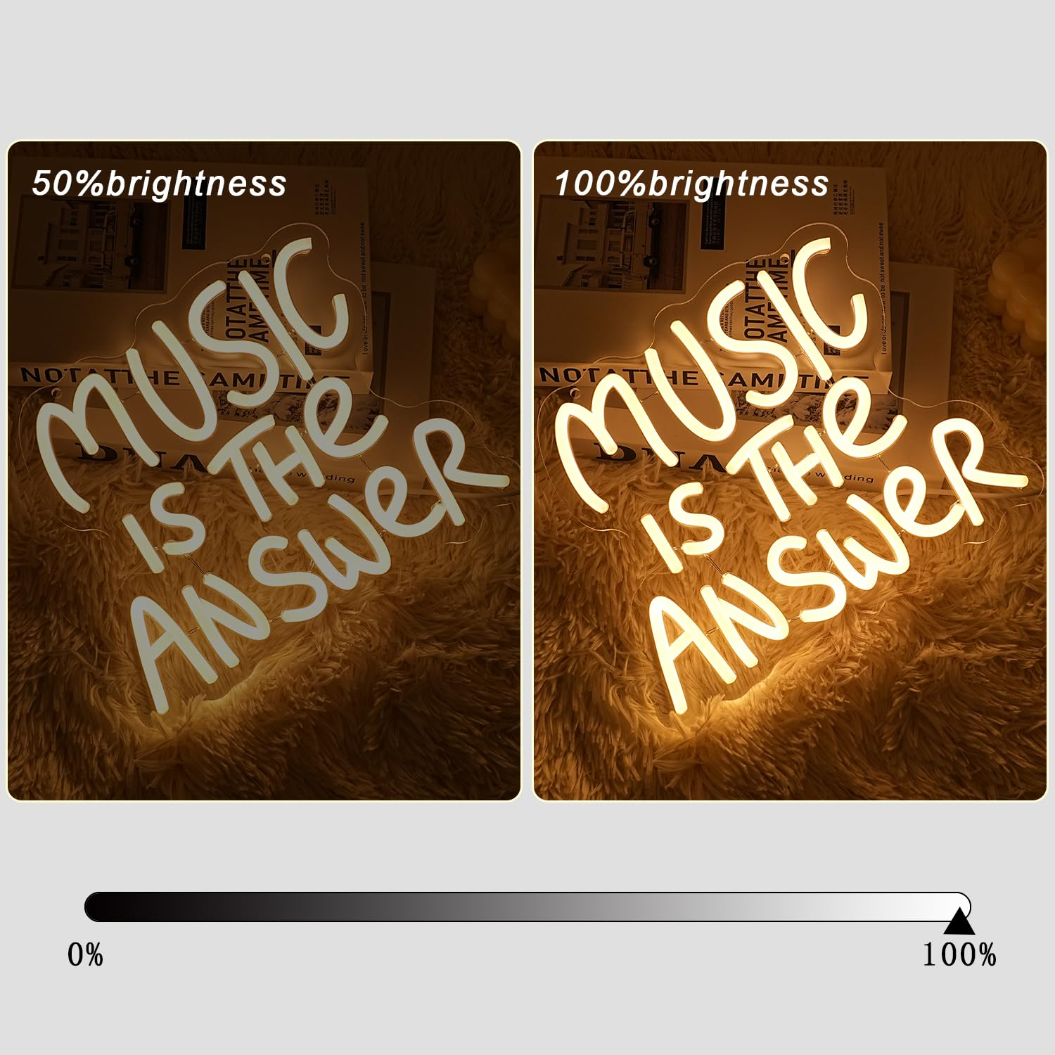 LMSIGNLY Music Is the Answer Neon Sign for Wall Decoration Warm White Neon Light Live Music LED Sign Music LED Letters for Studio Concert Bar Bedroom Party image number 4