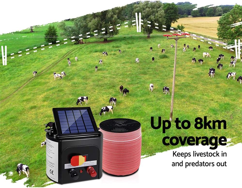 Giantz Fence Energiser 8KM Solar Powered Electric 1200M Poly Tape Fencing Kit image number 1