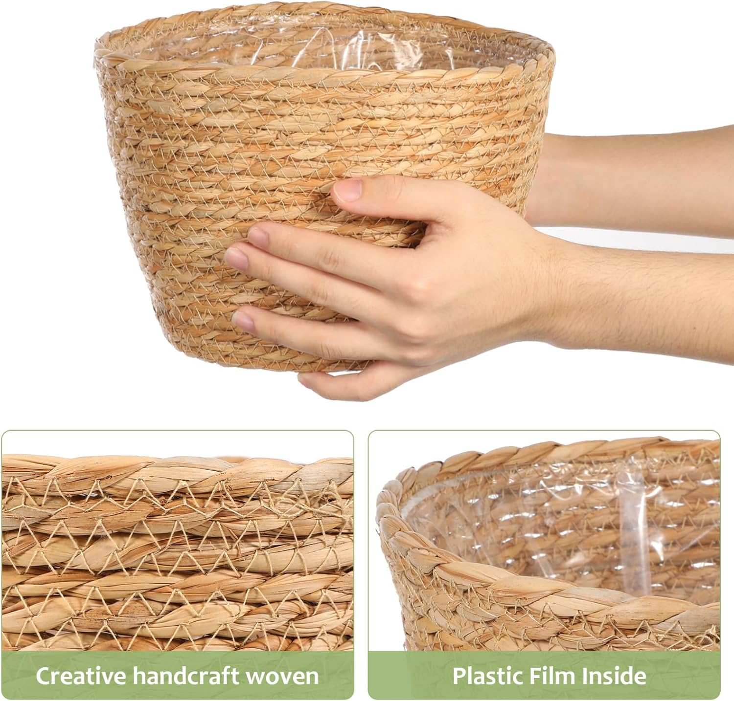 UKCOCO Woven Plant Basket with Liner : Straw Planter Basket Flower Pot for Indoor Outdoor, 9.82X7.47X7.47In image number 2