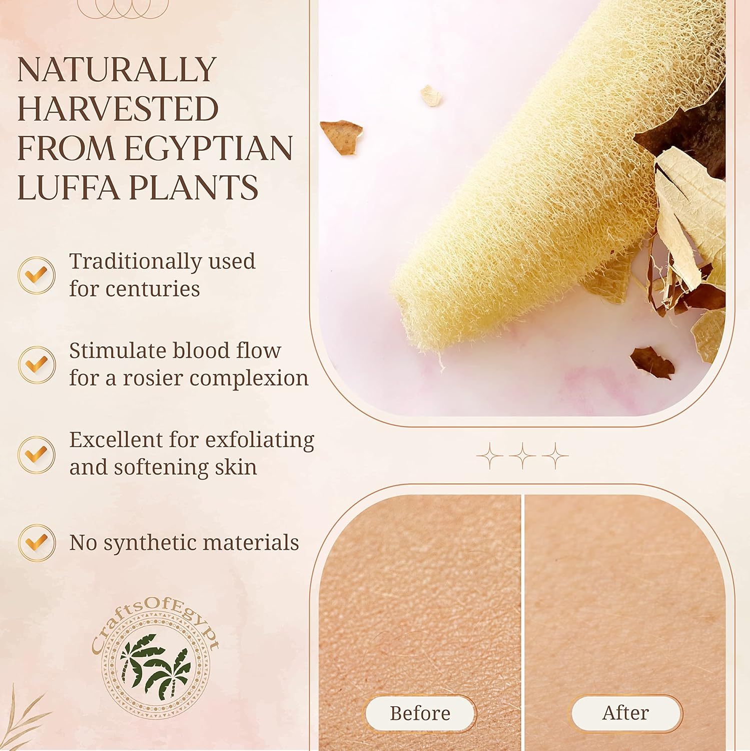 Egyptian Natural Loofah Pad Exfoliating Body Scrubber - Vegan Double Sided Luffa Sponges Deep Clean Your Body, Face & Back While an Exfoliating Washcloth Side Removes Oils - 6.9 X 4.7 Inches, 2 Pack image number 3