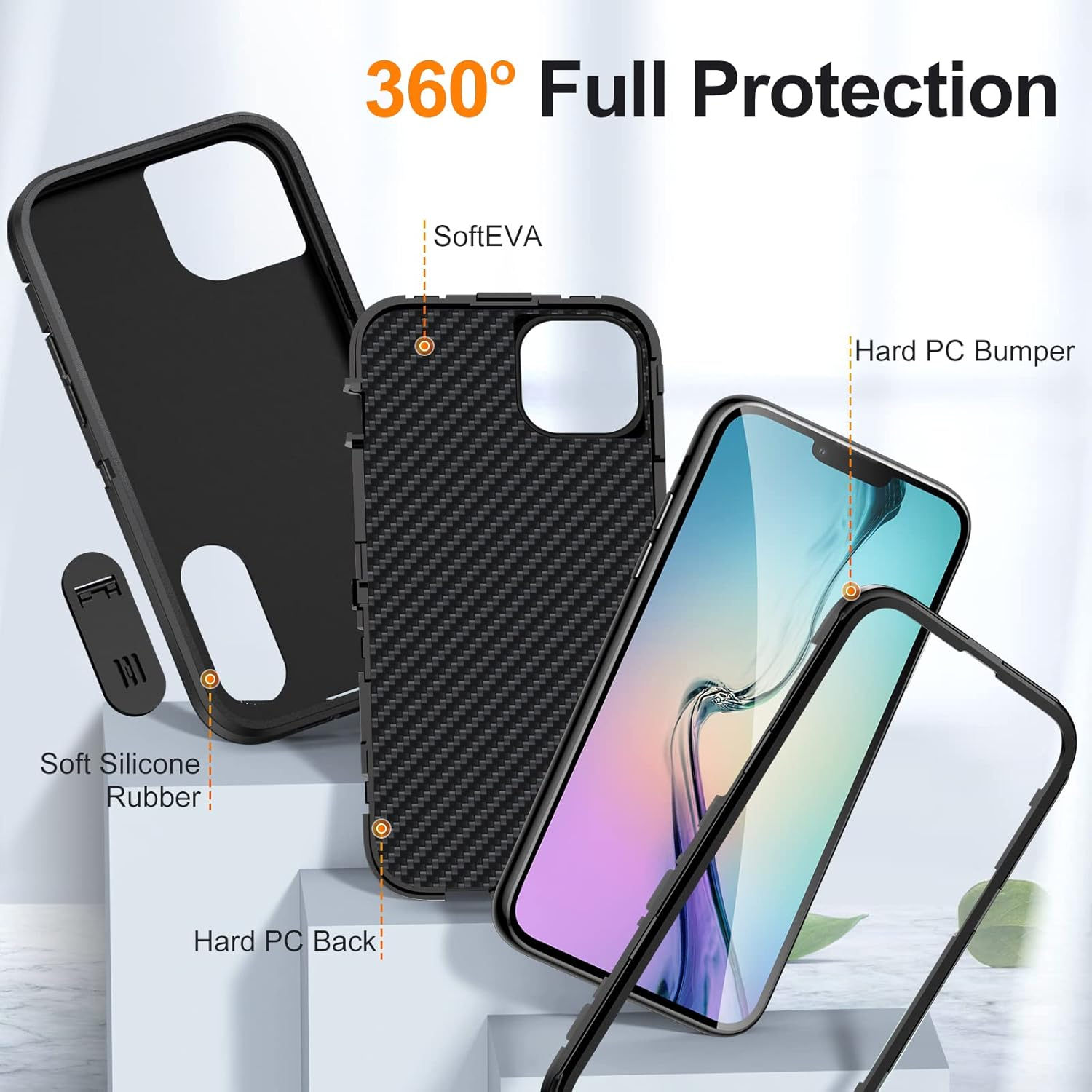 Shockproof Case for Iphone 14 plus Case with Kickstand,Military Grade Drop Protective,Heavy Duty Hard Back 3-Layer Protective Phone Cover for Iphone 14 plus (Black) image number 1