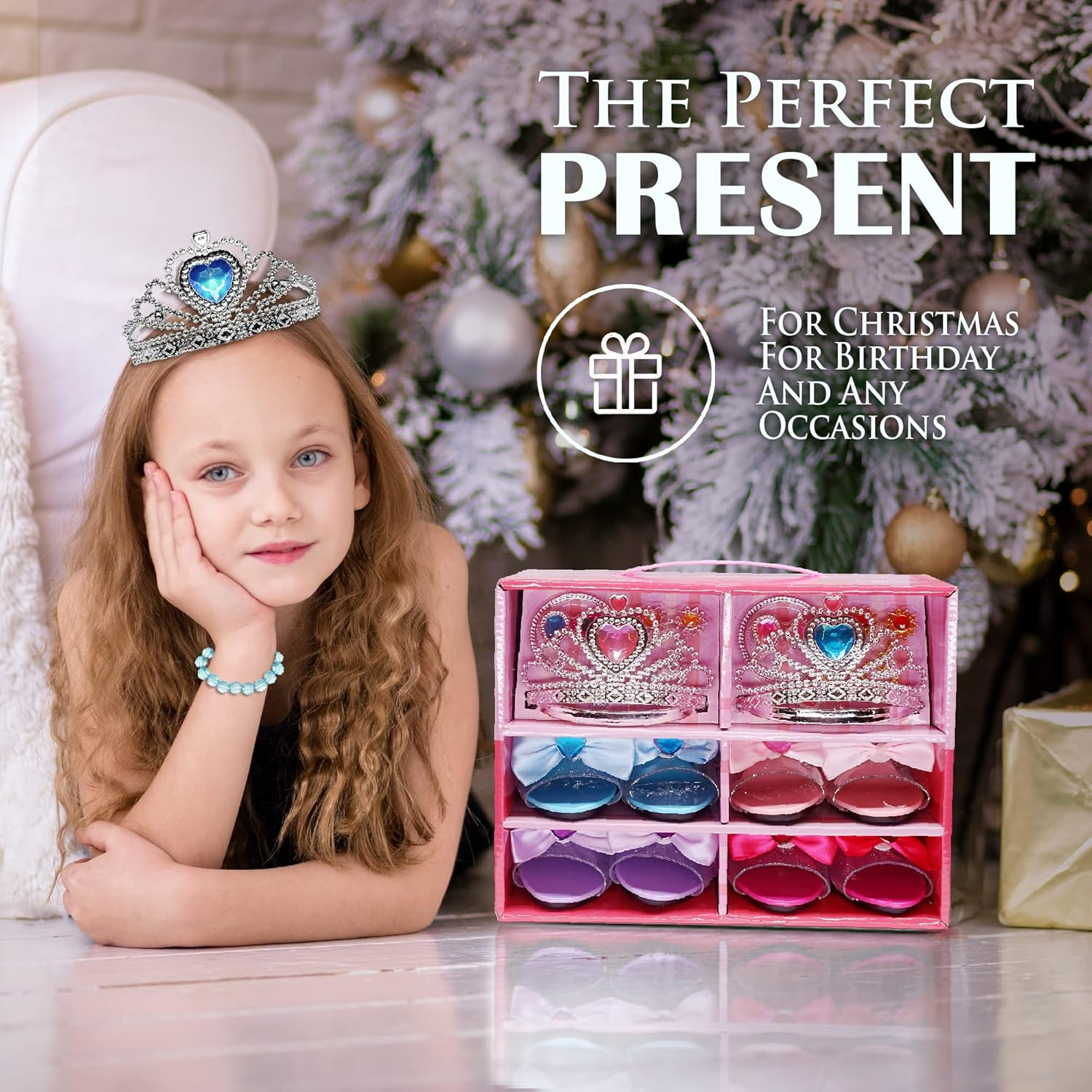 Princess Dress up Shoes - Toddler Play Heels Shoes & Pretend Jewelry Accessories Sets, Role Play Girls Toys with Princess Crown Wand Necklace Ring Bracelet for Little Girls Aged 3,4,5,6 Birthday Gifts image number 6