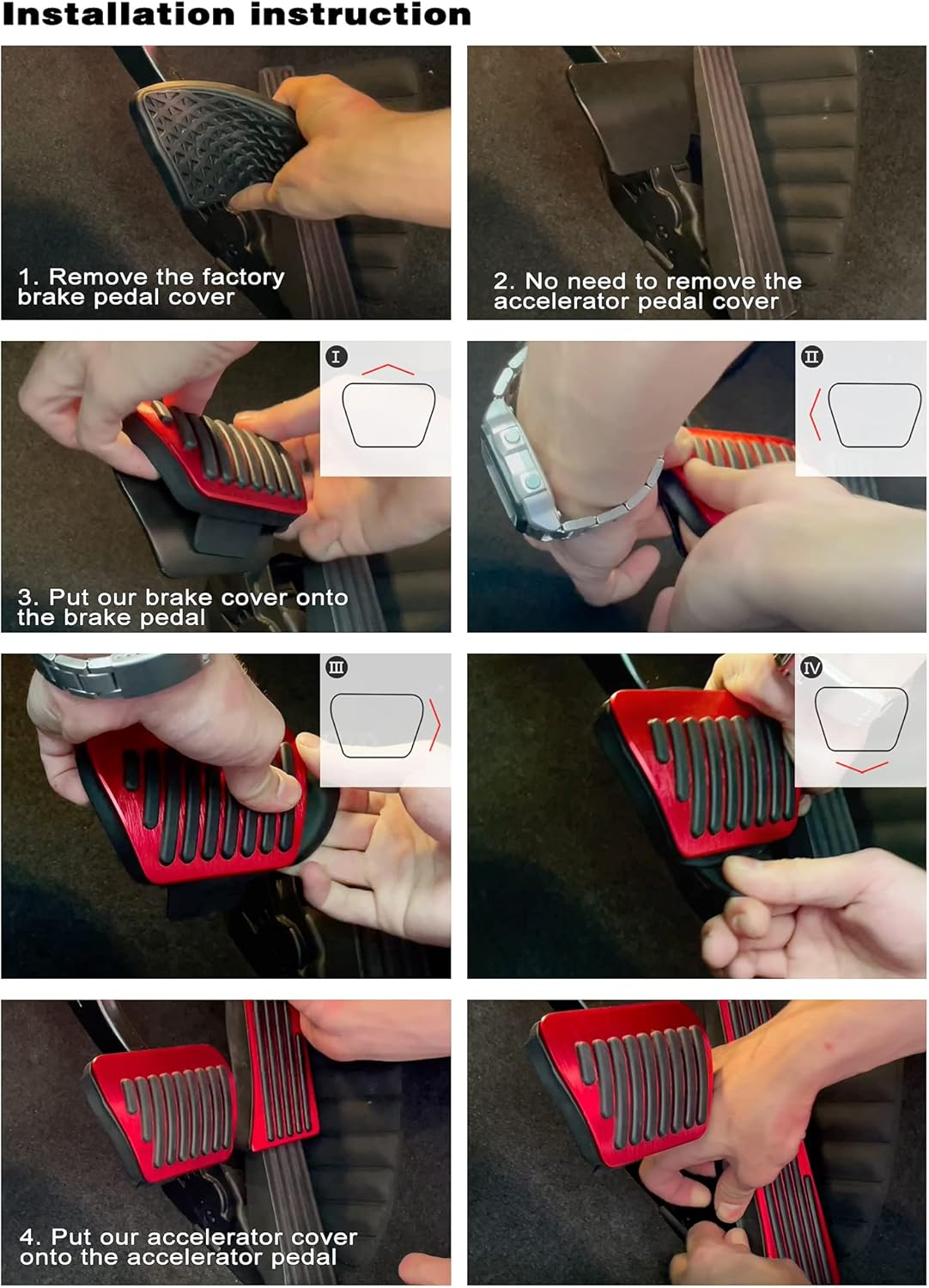 CKE Sporty Aluminum Alloy & Rubber Pedal Covers - Brake & Gas for Toyota Camry (2018-2024), RAV4 (2019-2024), Avalon, Highlander, Sienna, Venza, Bz4X, Prius, Crown & Lexus ES/LS (2018-2024) - Red image number 4