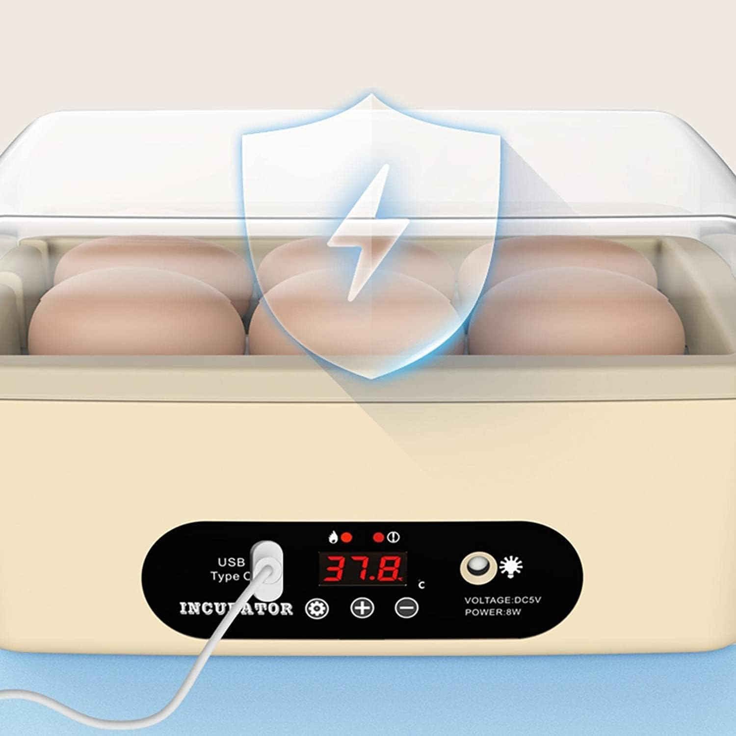 Chicken Egg Incubator, Automatic Egg Hatching Incubator, 4-6 Mini Digital Poultry Hatcher, with Automatic Egg Turning Temperature Control Humidity Display for Hatching Chicken Quail Duck Bird Eggs image number 3