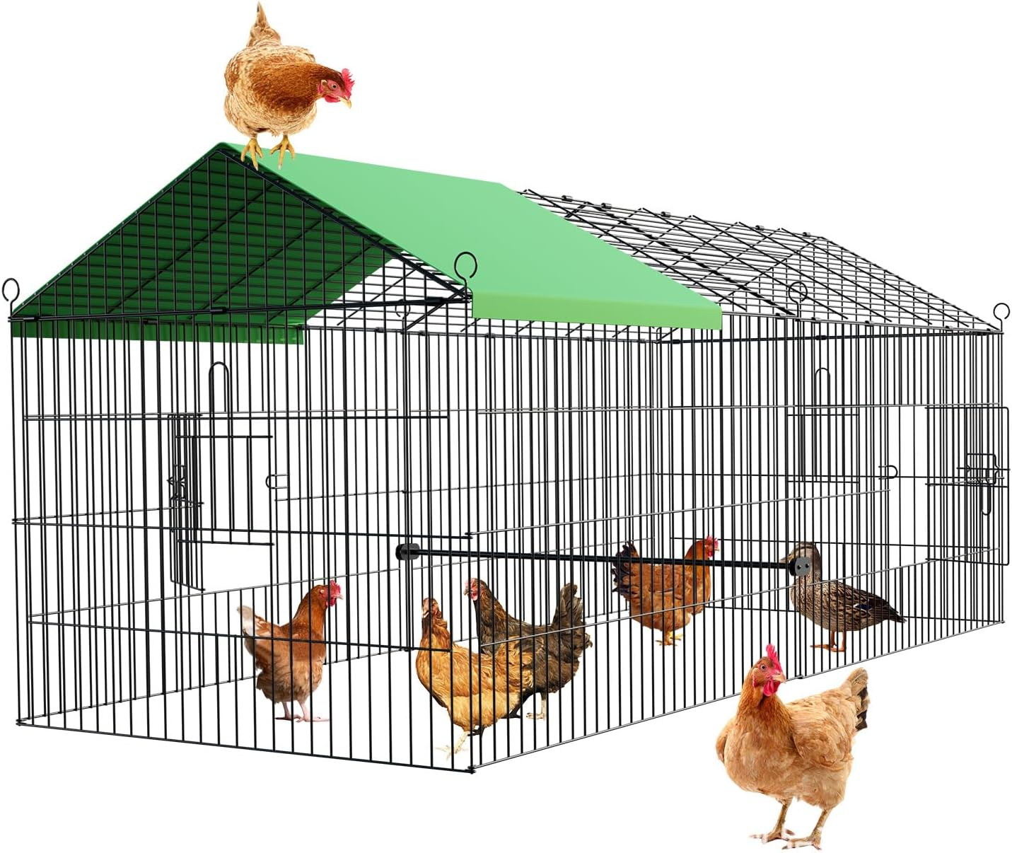 Chicken Coop, 180CM&times;76CM Foldable Outdoor Backyard Metal Coop Chicken Cage with Cover, Chick Tractor Cage Enclosure Crate, outside for Small Animals Duck Rabbit Hen Cat Crate Playpen Exercise Pen image number 2