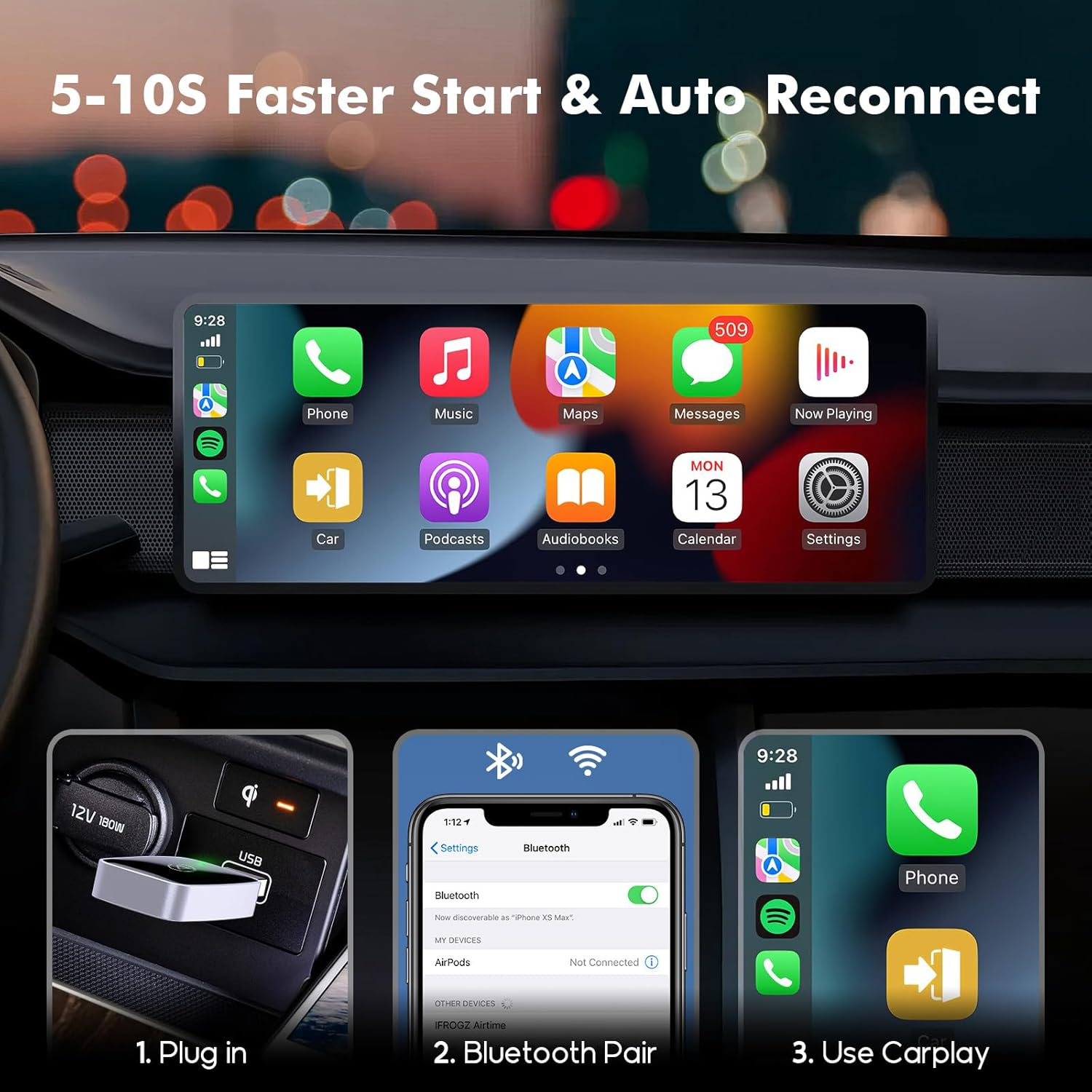 Wireless Carplay Adapter for Iphone/Android, Converts Wired Carplay to Wireless, Plug & Play, Fast Connect, Retains Stock Control, OTA Online Updates, USB-A/C, for Cars from 2017+/Android 10+/ Ios 10+ image number 6